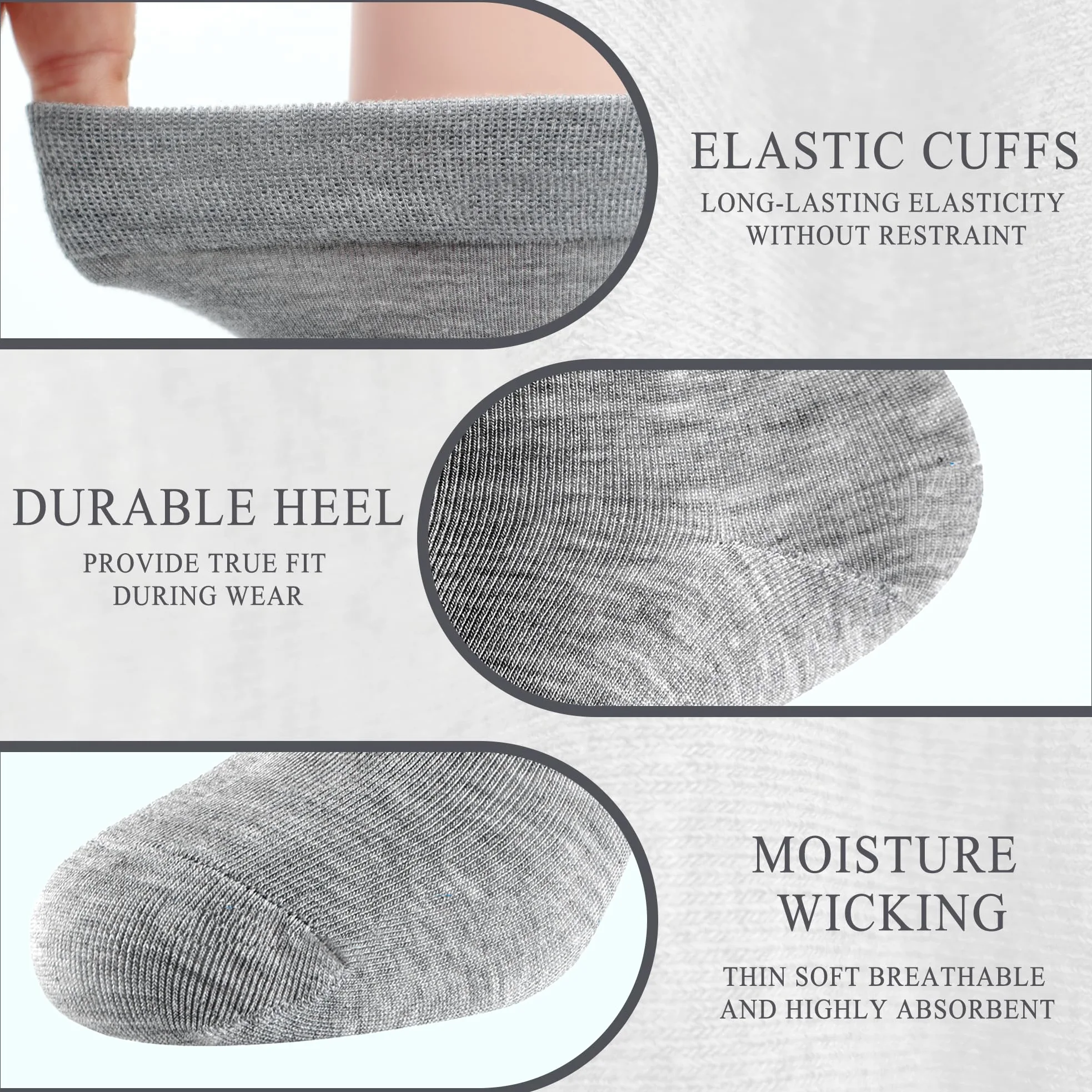 Calcetines finos de fibra de bambú para mujer, con efecto de tobillo, sedoso, suave, transpirable, clásico, antiolor, 6 unidades, Gris, M