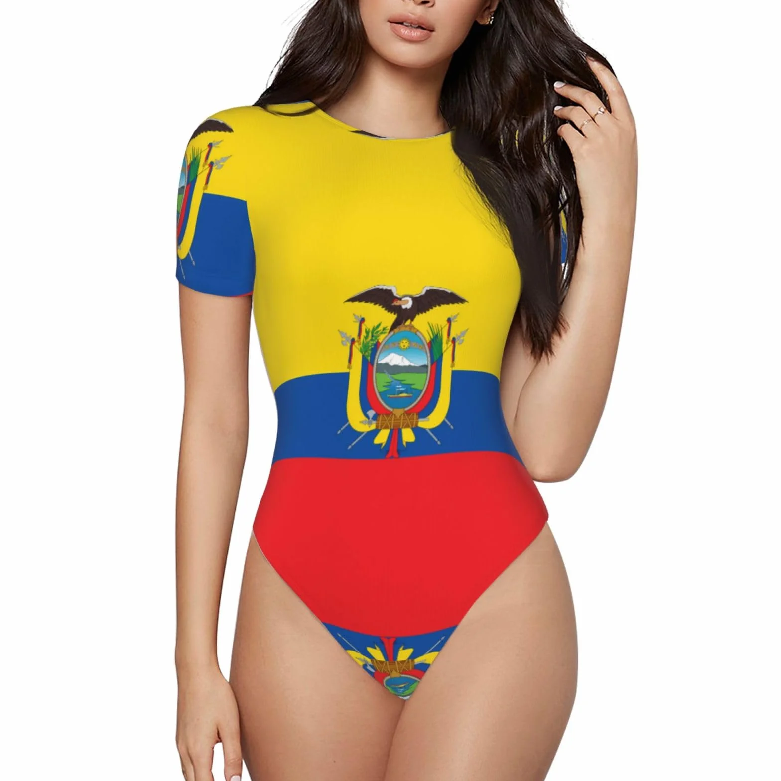 Mujer Body manga corta estampado bandera Ecuador transpirable primavera verano