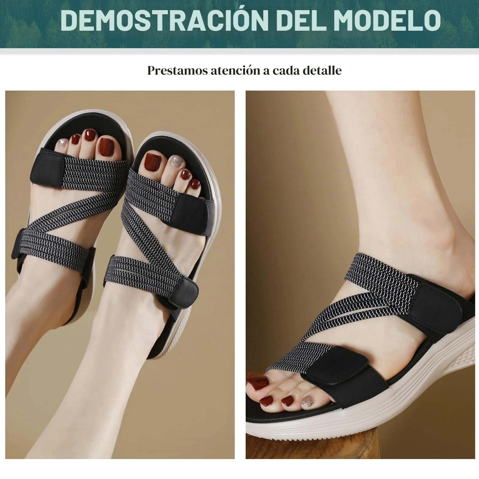 Sandalias Deportivas Mujer Verano Comodas Caminar Antideslizantes Ligera Ajustables Zapatillas Negro 42