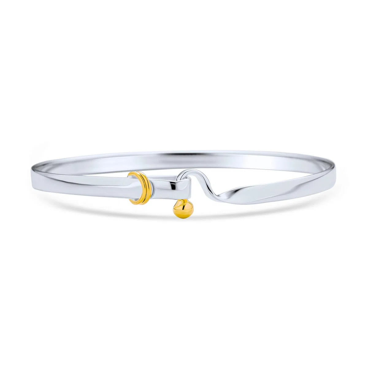 Bling Jewelry Pulsera de brazalete con cierre de gancho y ojo chapado en oro de dos tonos personalizado para amigo Plata esterlina .925 grabada a medida