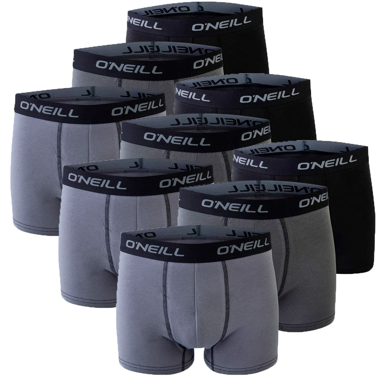 O'Neill Juego de 9 calzoncillos bóxer básicos para hombre, con logotipo de algodón, para hombre, negro, gris, azul, S, M, L, XL, XXL