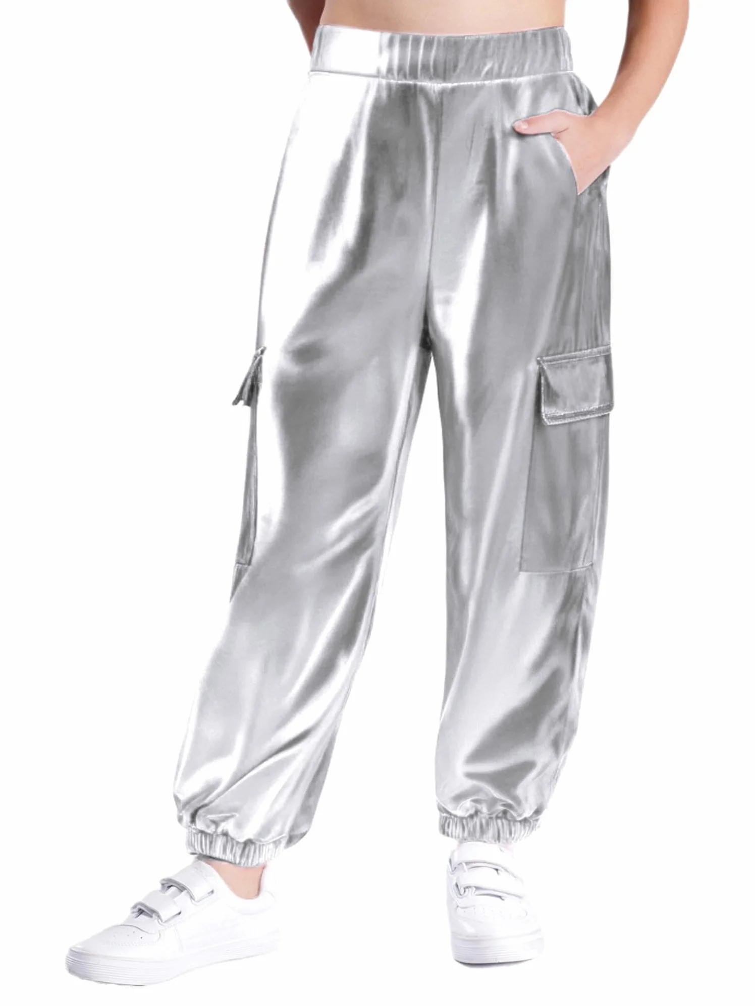 Pantalones De Baile Callejero Metálicos para Niñas Niños Cintura Elástica