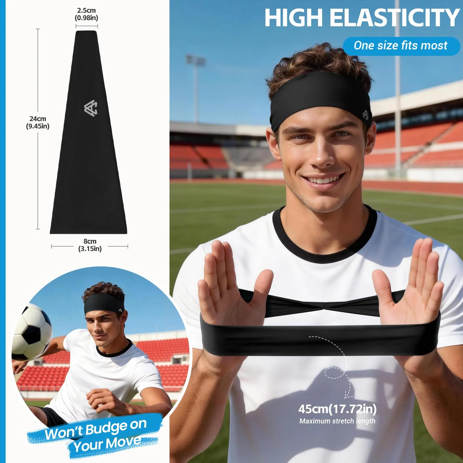 Diadema Deportiva para Hombre y Mujer, Elástica y Transpirable, Resistente al Sudor, 2 Unidades
