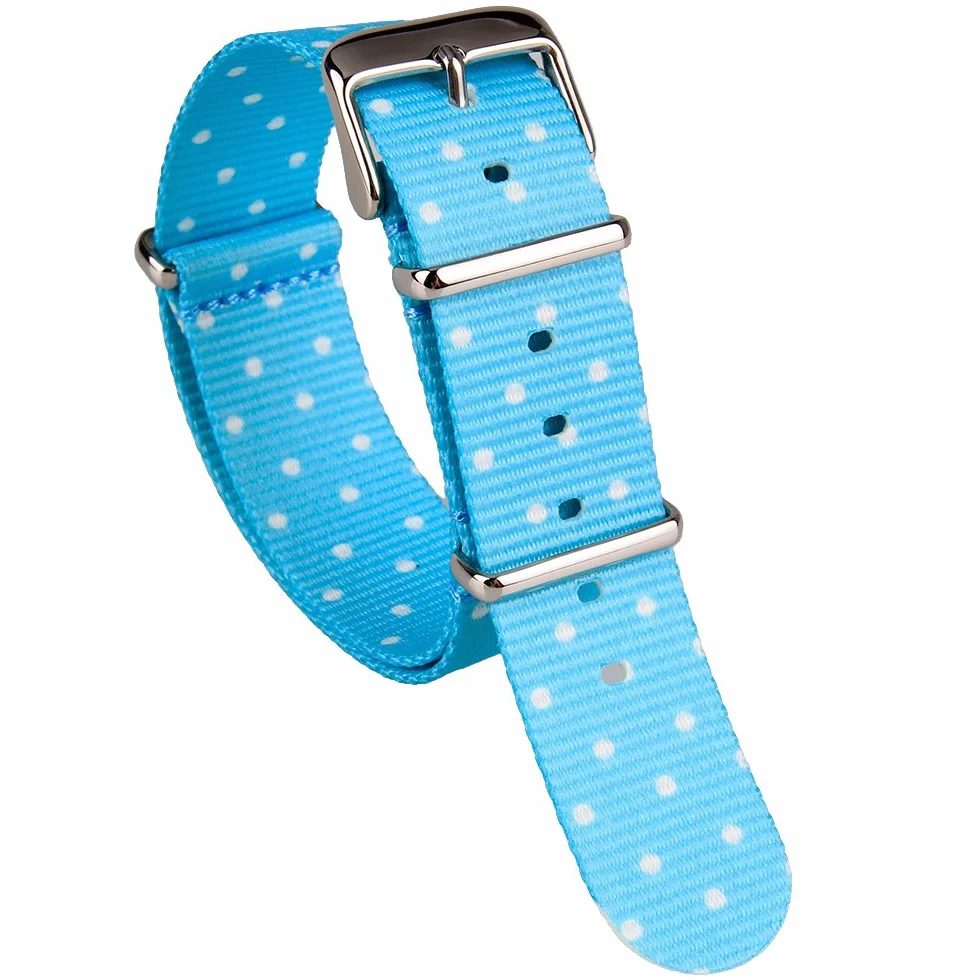 Correa para reloj de tejido de nailon, calidad militar, 20 mm de ancho, diseño de lunares, color azul