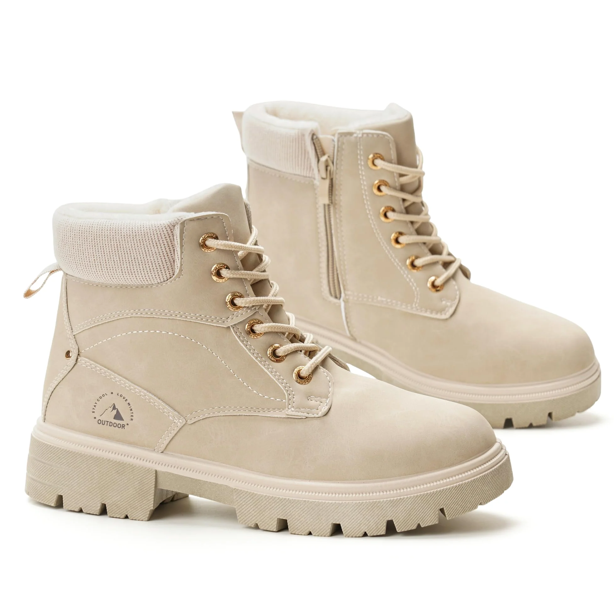 GLAMORA Botas de Invierno para Mujer, Botines Forrados con Plataforma, Estilo Montaña, Resistentes al Agua, Suela de Goma Antideslizante, Cremallera Lateral y Cordones