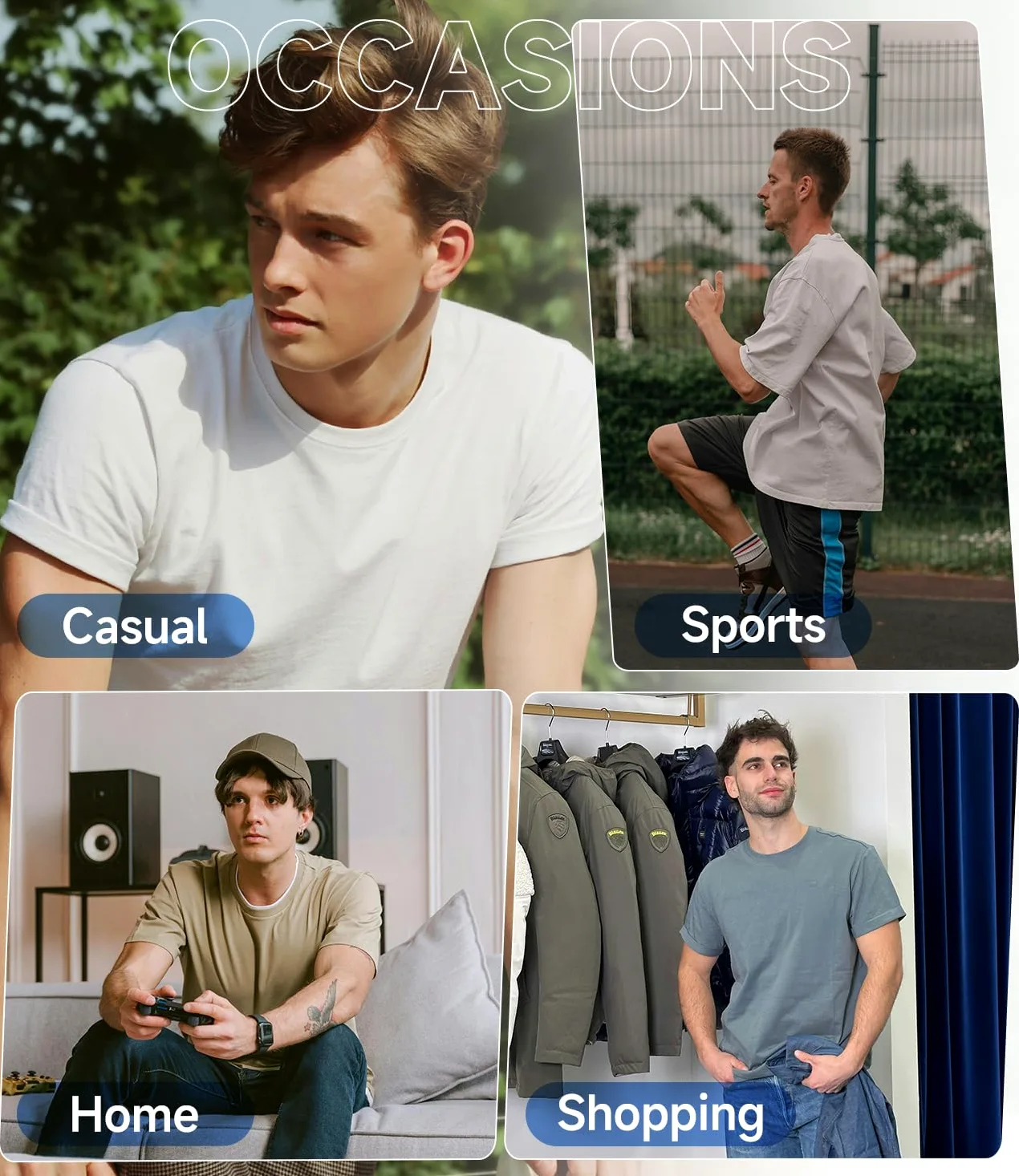 BAMBOO COOL Camisetas de cuello redondo para hombre, manga corta, pesadas, absorben la humedad, camiseta básica casual