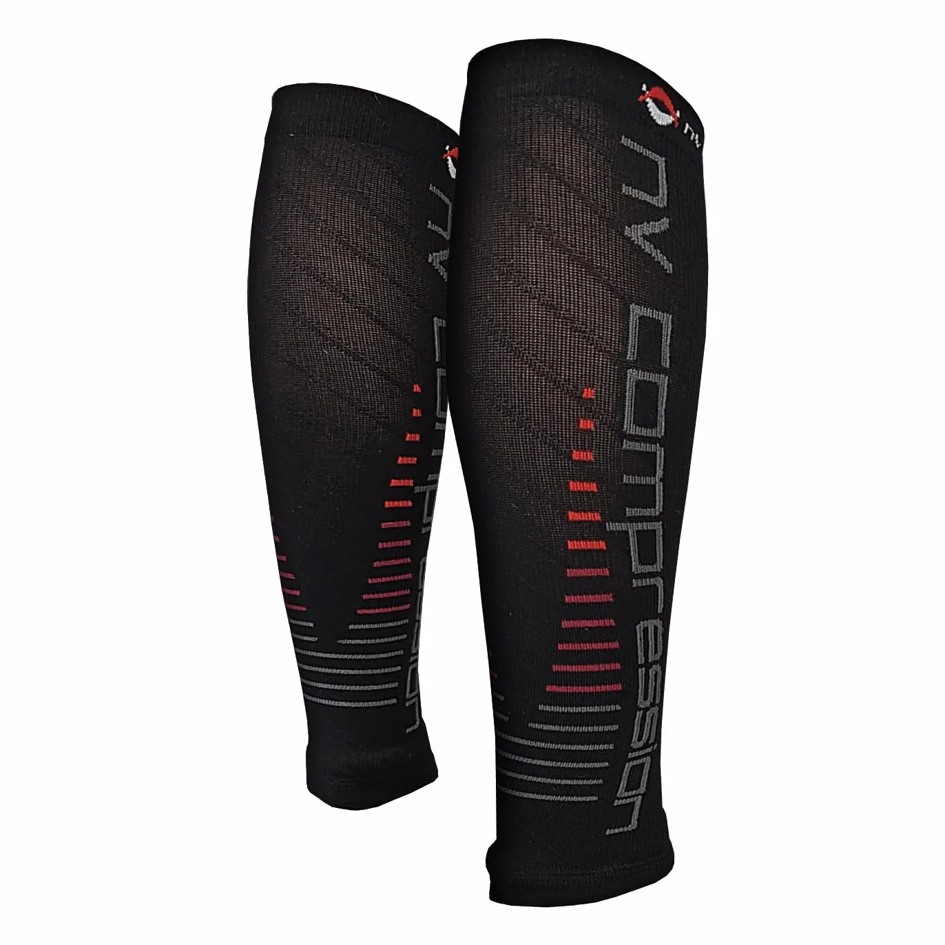 Race and Recover Calentadores de pantorrilla de compresión Negros - Compression Calf Sleeves - Sports Recovery, Work, Flight - Running, Cycling, Gym (Black/Red Stripes, S-M)