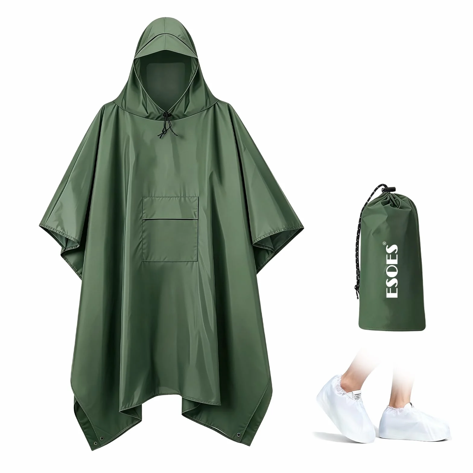 Esoes Poncho impermeable ligero hombre y mujer, chaqueta impermeable multiusos para actividades al aire libre con capucha, bolsa plegable y cubrezapatos