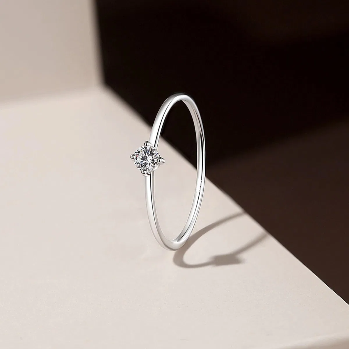 Anillo de compromiso de oro blanco de 9 K/14 K/18 K/Platino 950 para novia, anillo de compromiso 3 x 3 mm diamante blanco 0,16 ct