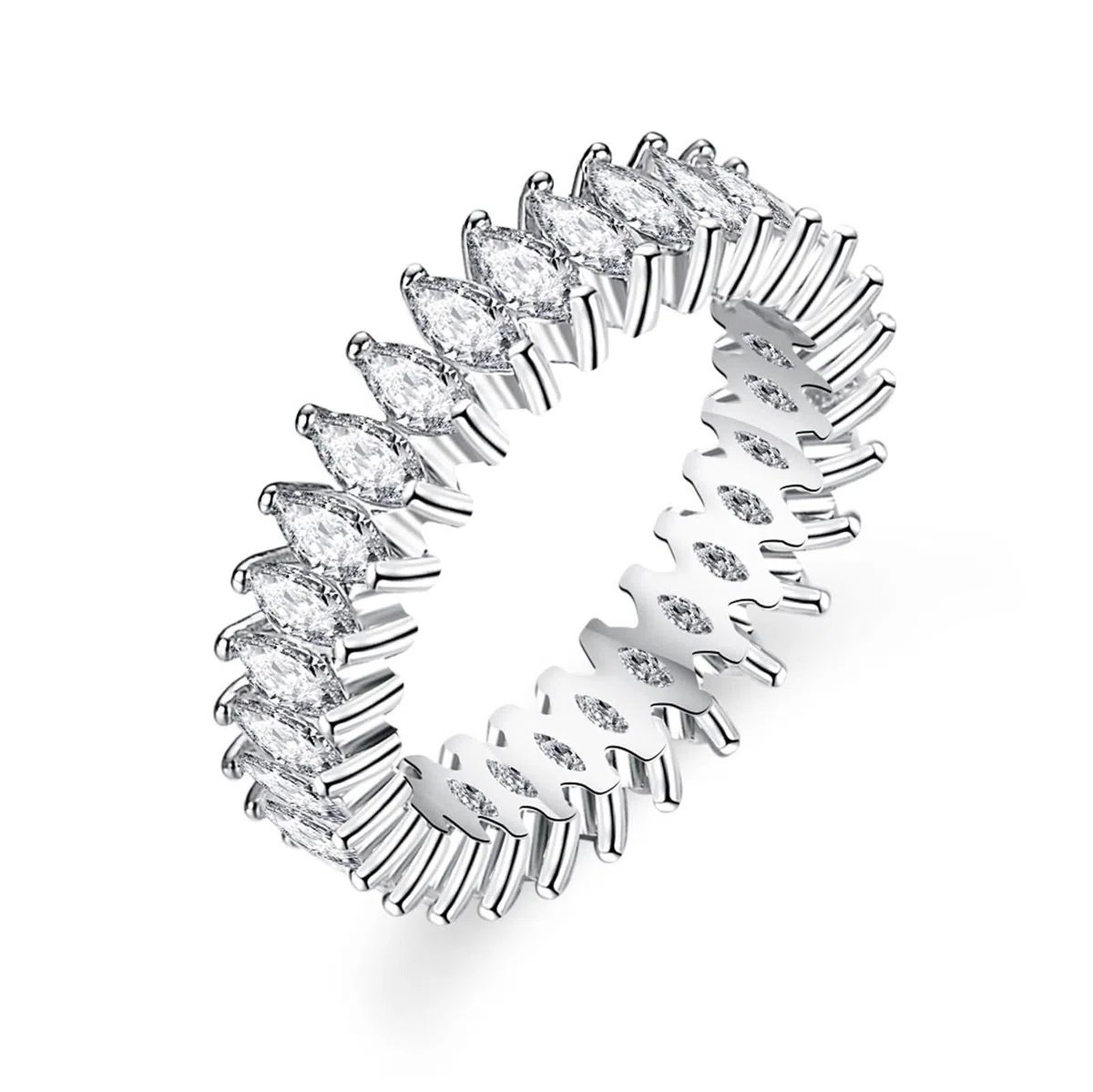 Anillos para mujer, dedo medio, alianzas decorativas para boda, eternidad, marquesa con moissanita, plata platino 950, talla 58 (18,5)