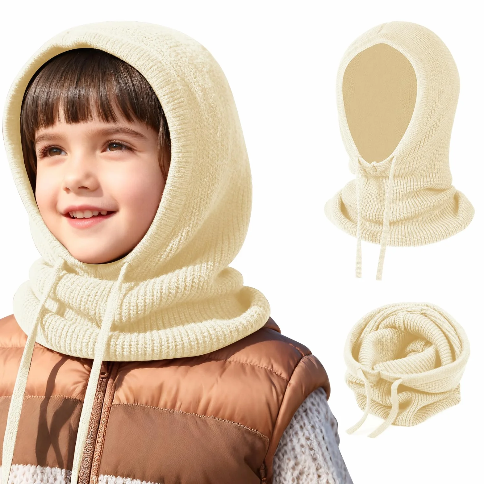 TAGVO Pasamontañas Bufanda Niño 2 en 1 Gorro Invierno Cálido Suave 4-10 Años