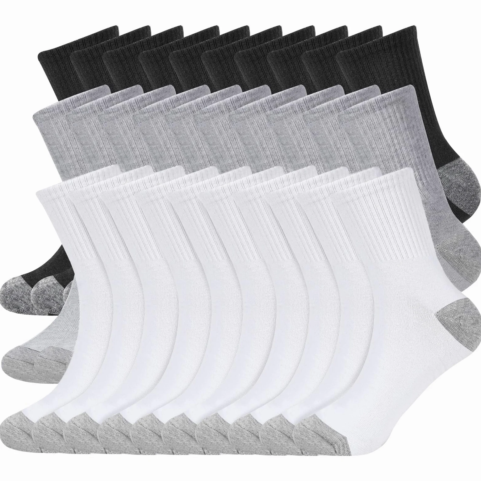 20 pares de calcetines unisex de algodón acolchados que absorben la humedad, cómodos, para entrenamiento, senderismo, deportes y correr