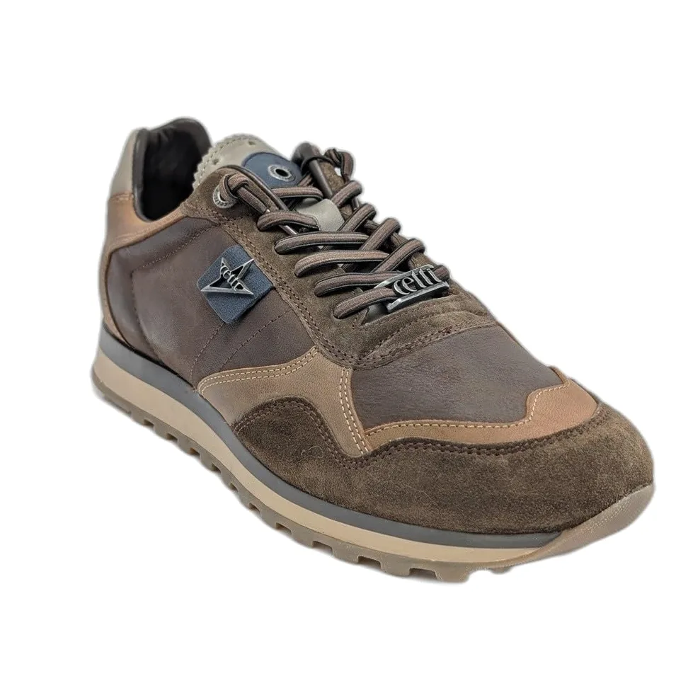 848 Ante Cacao: Zapatilla Hombre marrón. Nylon y Ante, Forro de Cuero, Plantilla Acolchada extraíble, Cordones elásticos y Suela Goma Antideslizante.