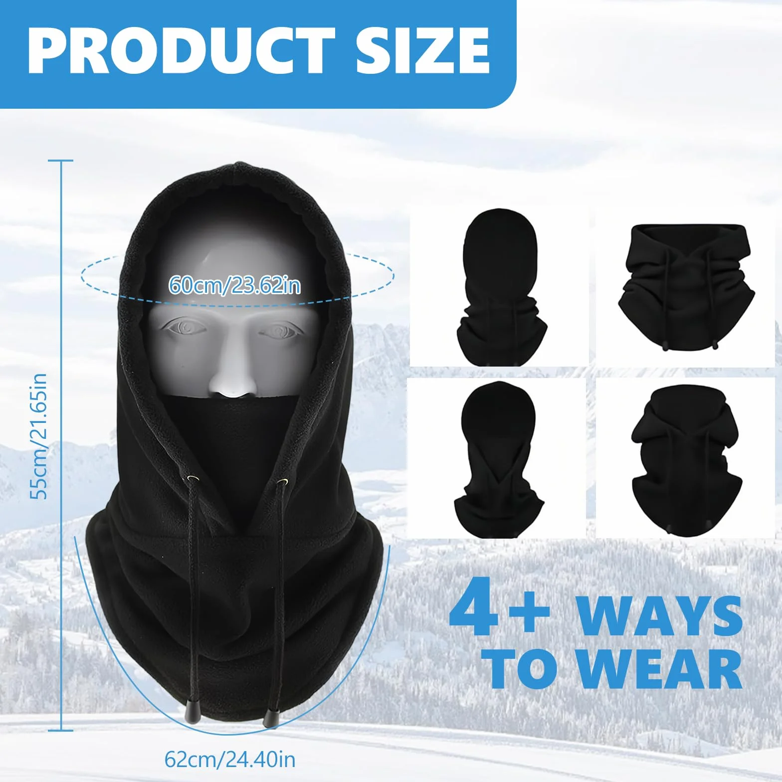 Pasamontañas Térmicos de Invierno, Multifuncional Prueba de Viento Cálido Máscara Ajustable, Mascarilla Moto Térmica Forro Polar para Mujeres Hombres Deportes Aire Libre Correr Esquí Ciclismo, Negro