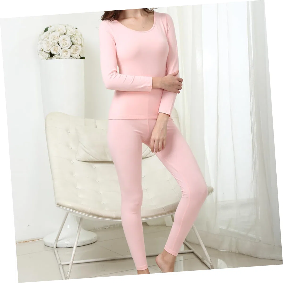 CALLARON Conjunto Térmico Mujer 2 Piezas Algodón Suave Ropa Interior Invierno para Casa
