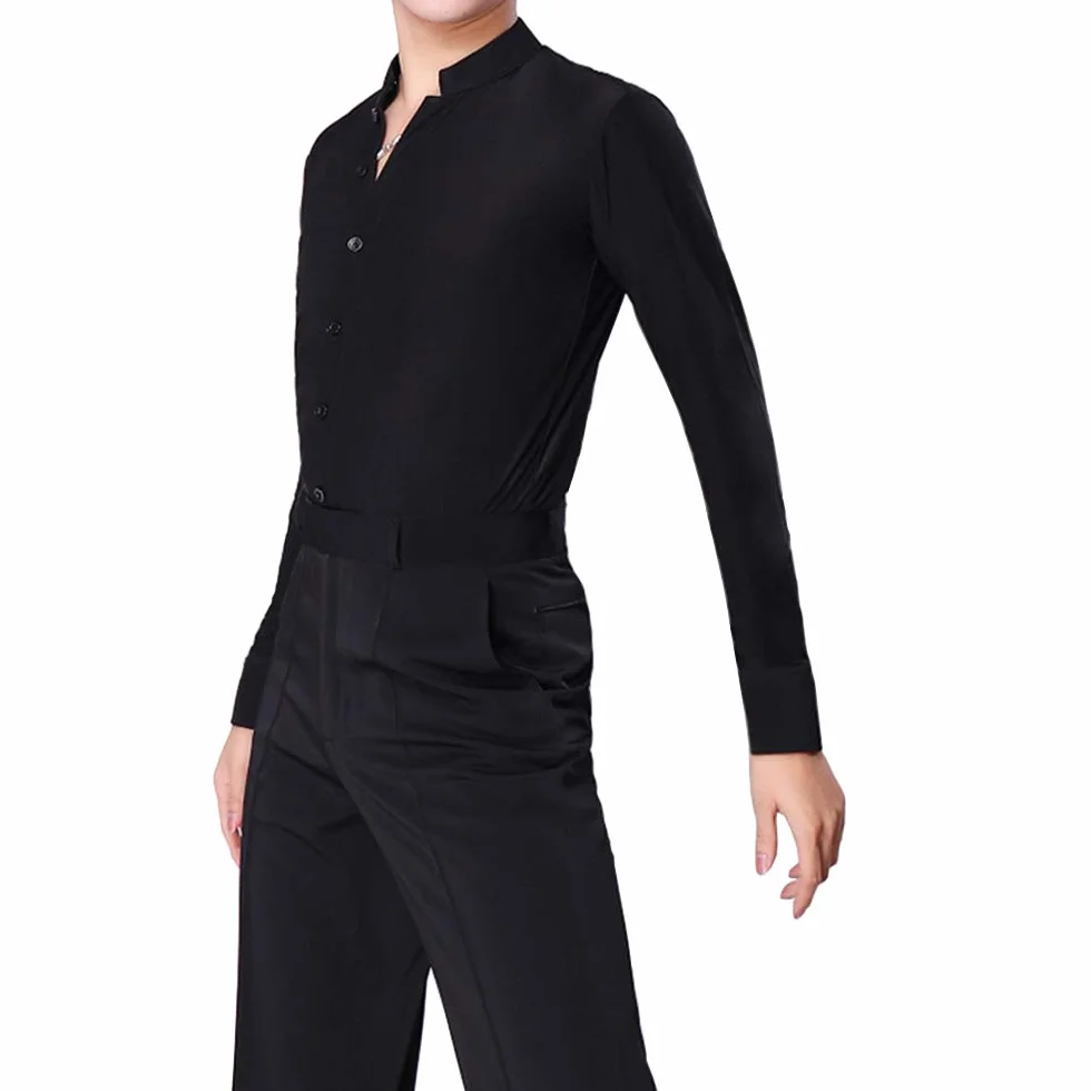 HAORUN Camiseta de baile latino para hombre manga larga negra