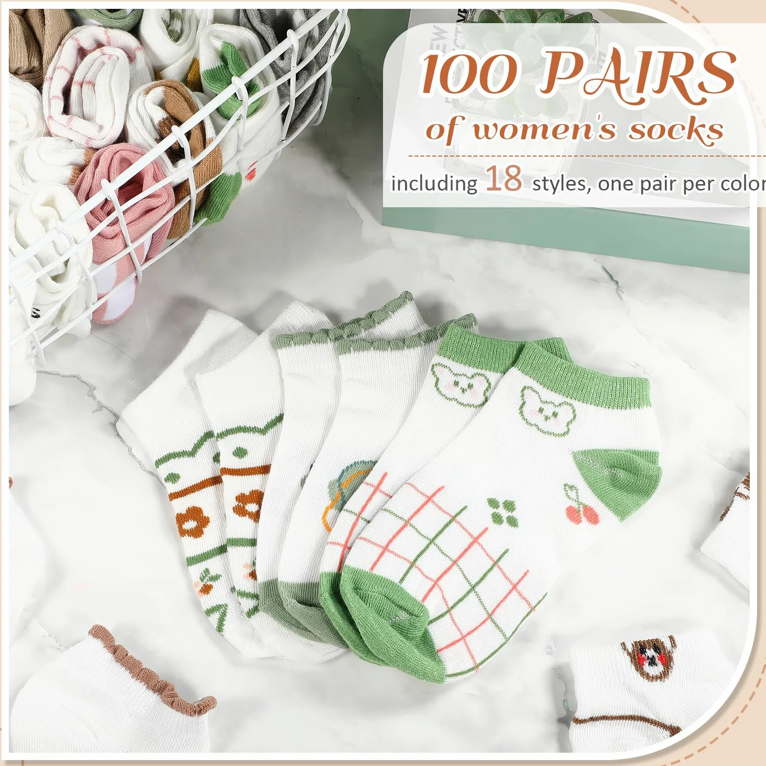 Mumufy 100 pares de calcetines de tobillo de corte bajo para mujer a granel con bonitos patrones bordados de corte bajo, calcetines invisibles delgados, transpirables, cómodos, a granel, calcetines