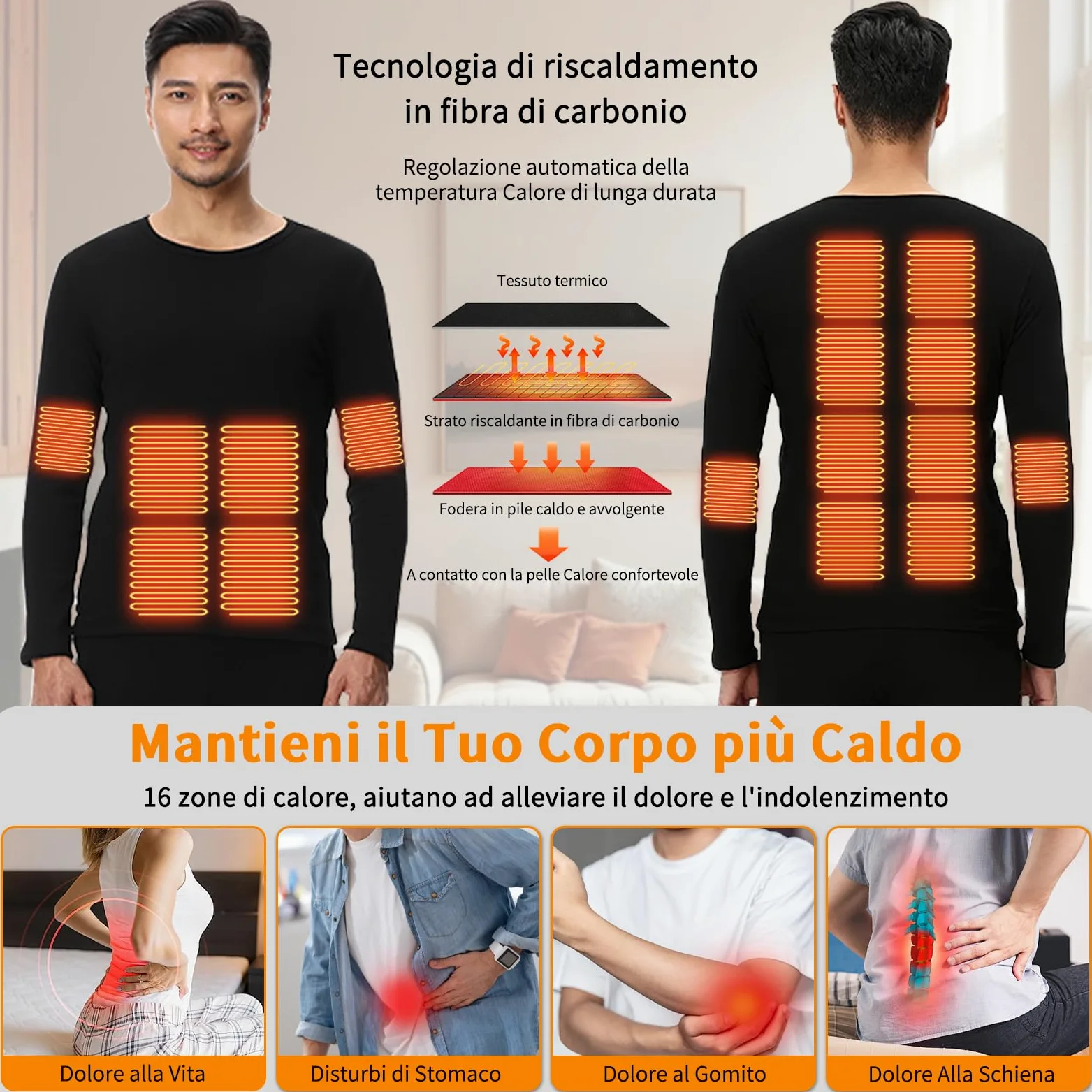 Camiseta Calefactable Hombre Mujer, Ropa Interior Térmica Calefactable, Termico Lavable Jersey Eléctrica para Camping Senderismo Esquí Pesca Moto al Aire Libre