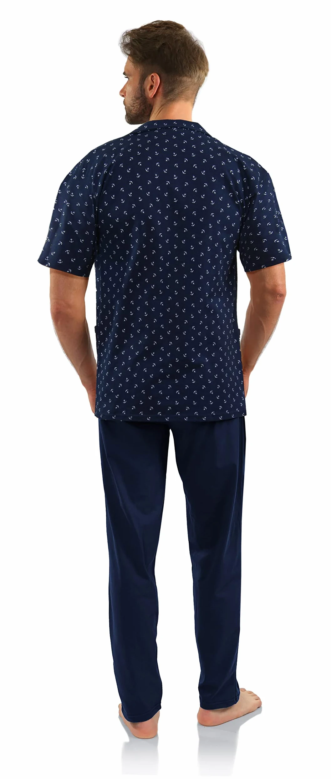 Sesto Senso Pijama Hombre Elegante con Botones Conjunto de Algodón con Manga Corta Pantalón Largo