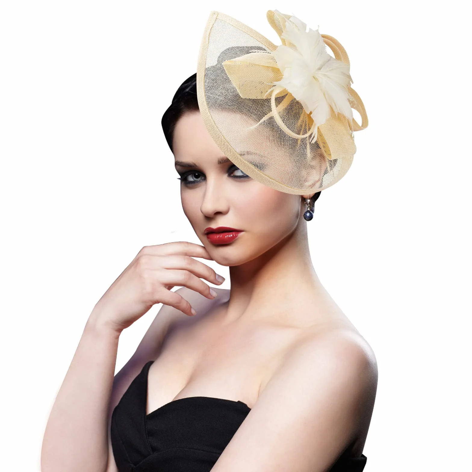 DRESHOW Fascinator Hats Tea Party Hat Vintage Pillbox Hat Diadema Cóctel Headwear Para Niñas y Mujeres