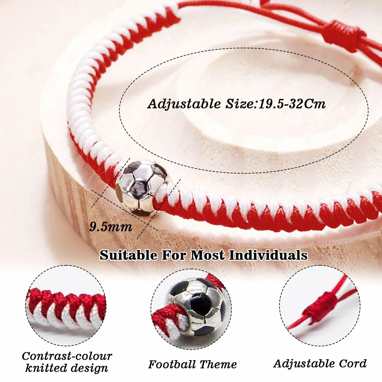 Lote de 2 Pulseras de Fútbol para Niños, Pulseras de la Amistad Ajustables, Pulsera Tejida Ajustable, Regalo de Fútbol para Cumpleaños de Niños Deportistas, Adolescentes, Niñas y Niños, B