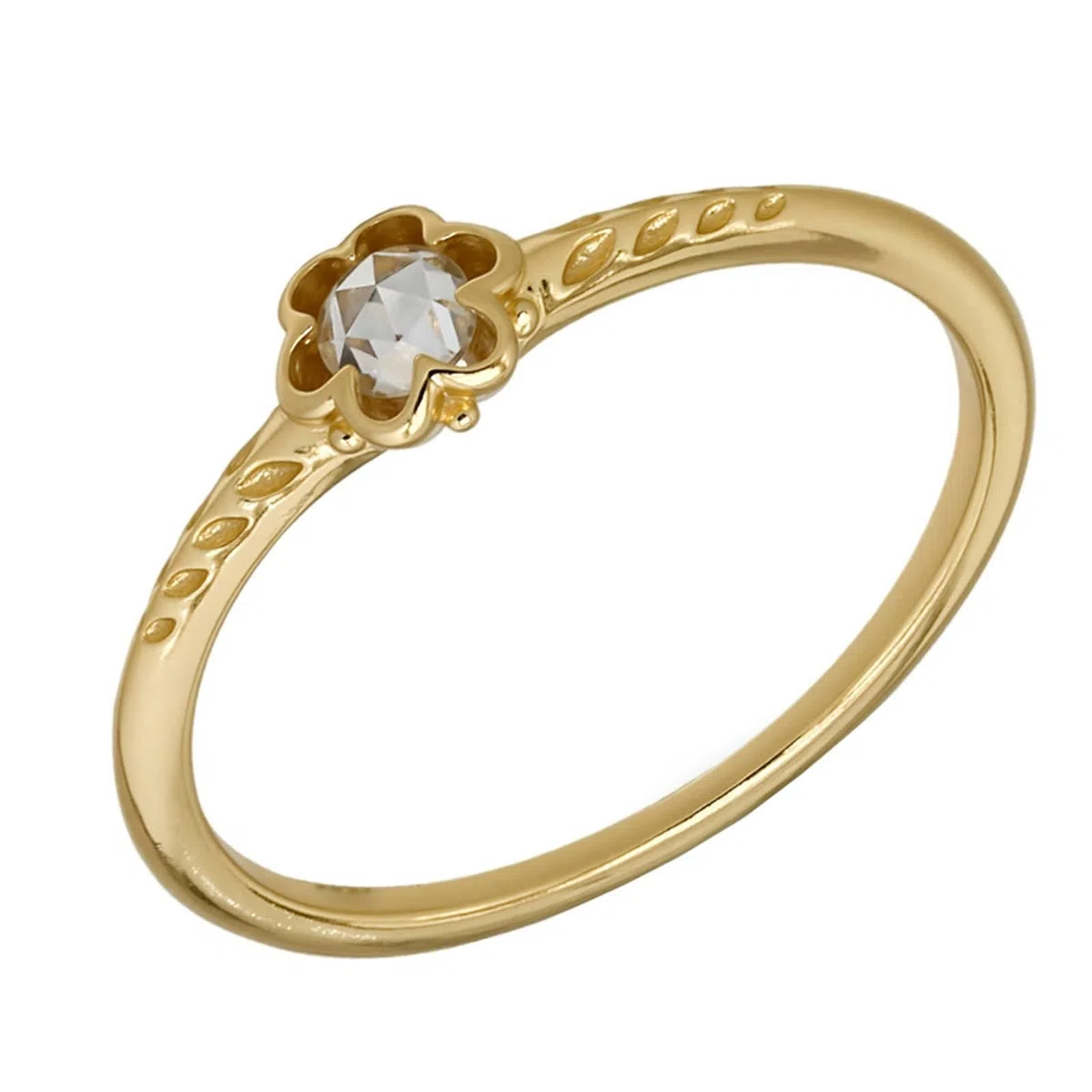 Au 375/585/750 - Anillo de compromiso de oro con moissanita y flores