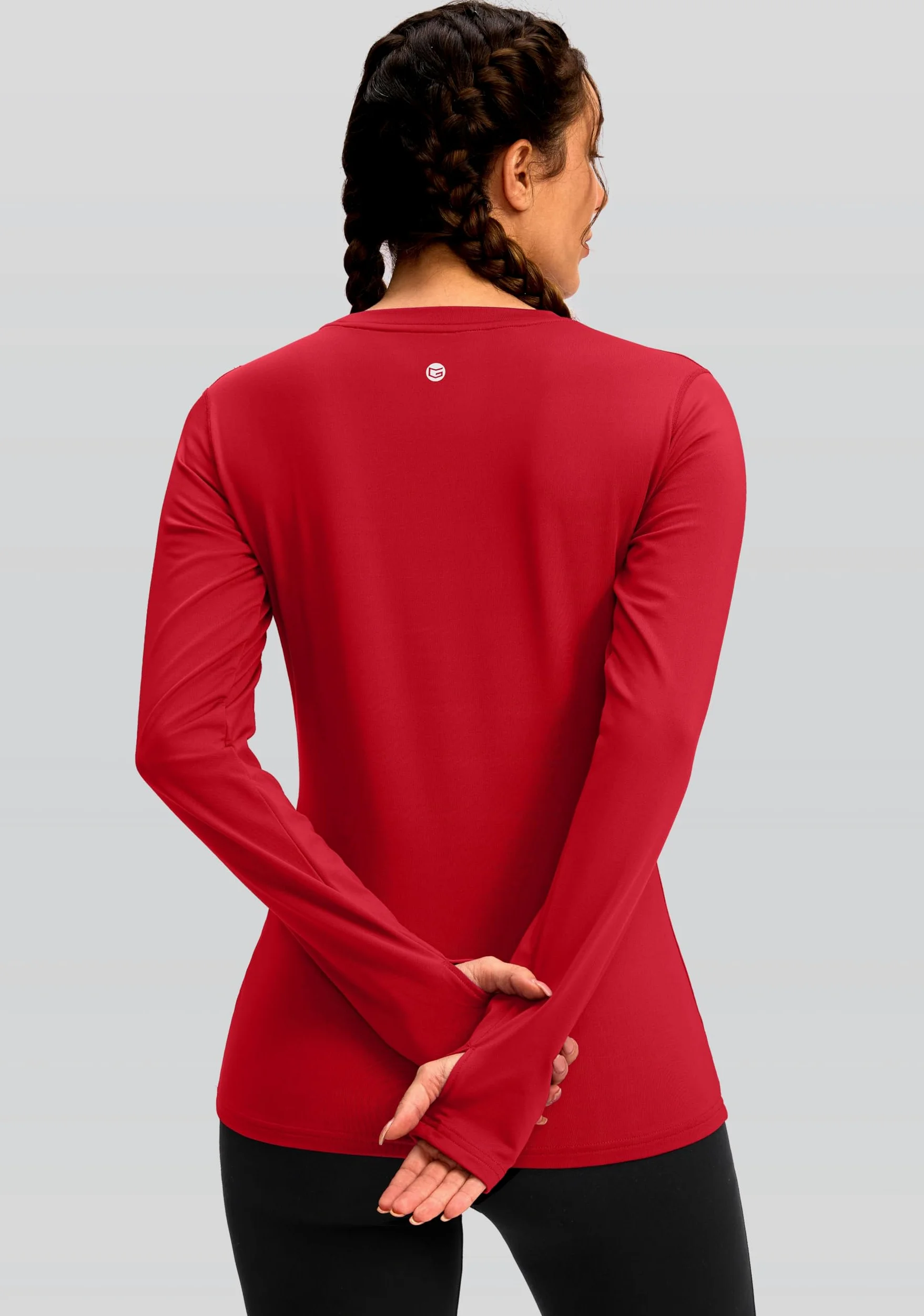 Camiseta térmica de forro polar para mujer, manga larga, para entrenamiento, correr, capa base atlética, con agujeros para el pulgar y bolsillo con cremallera