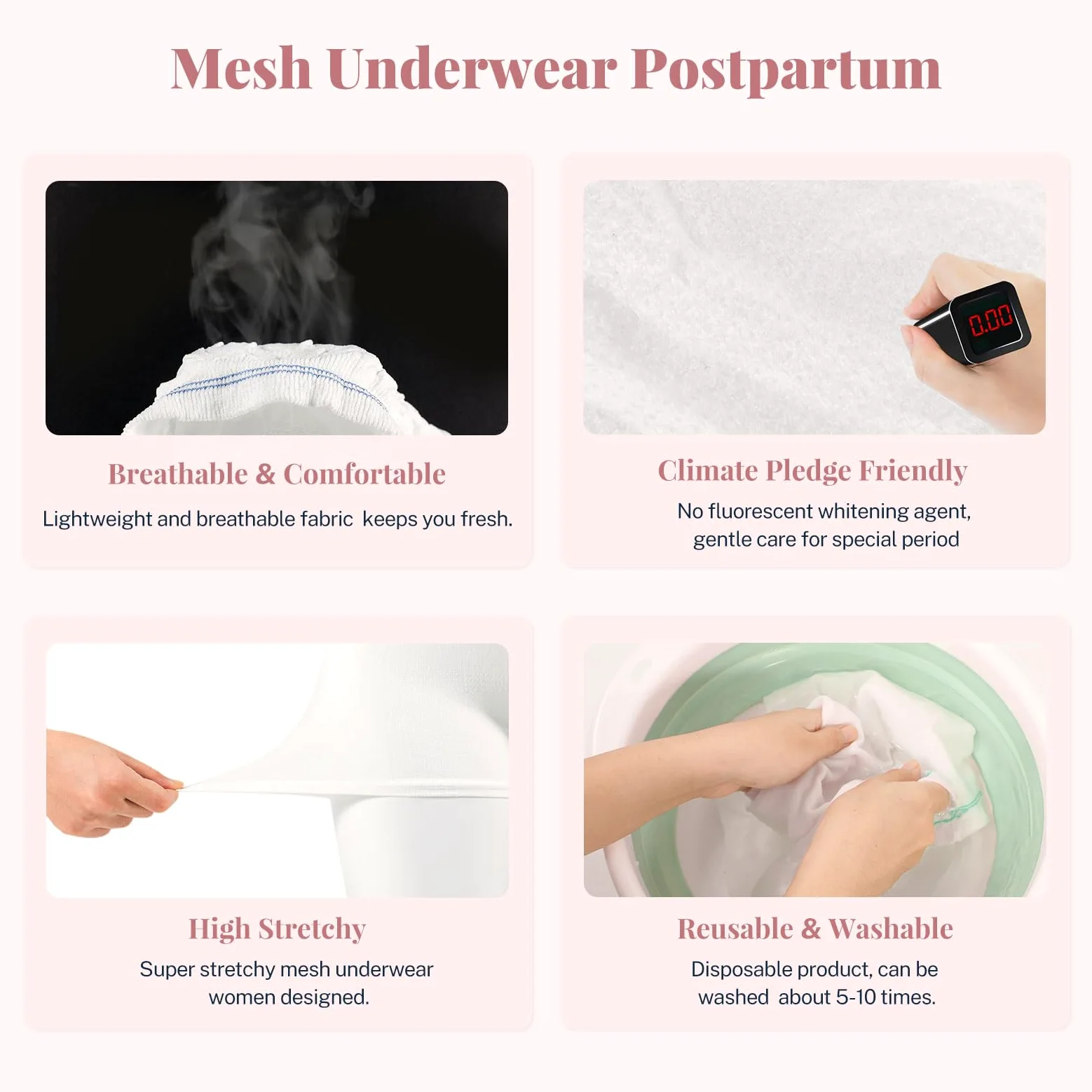 Ropa interior posparto de malla 10 unidades desechables C-Sección de malla de hospital Bragas de maternidad lavables Escritos después del nacimiento Ropa interior