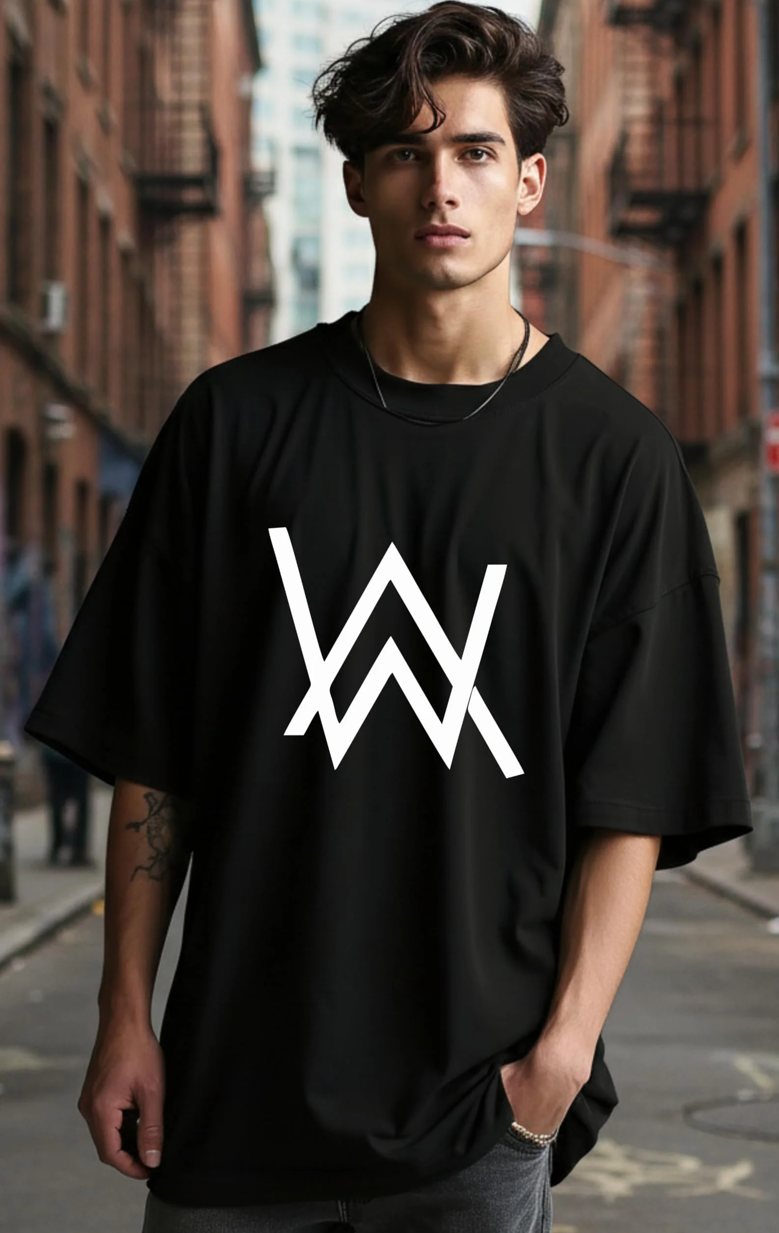 Uniplanet Store Camiseta negra de algodón con cuello redondo Alan Walker para hombre