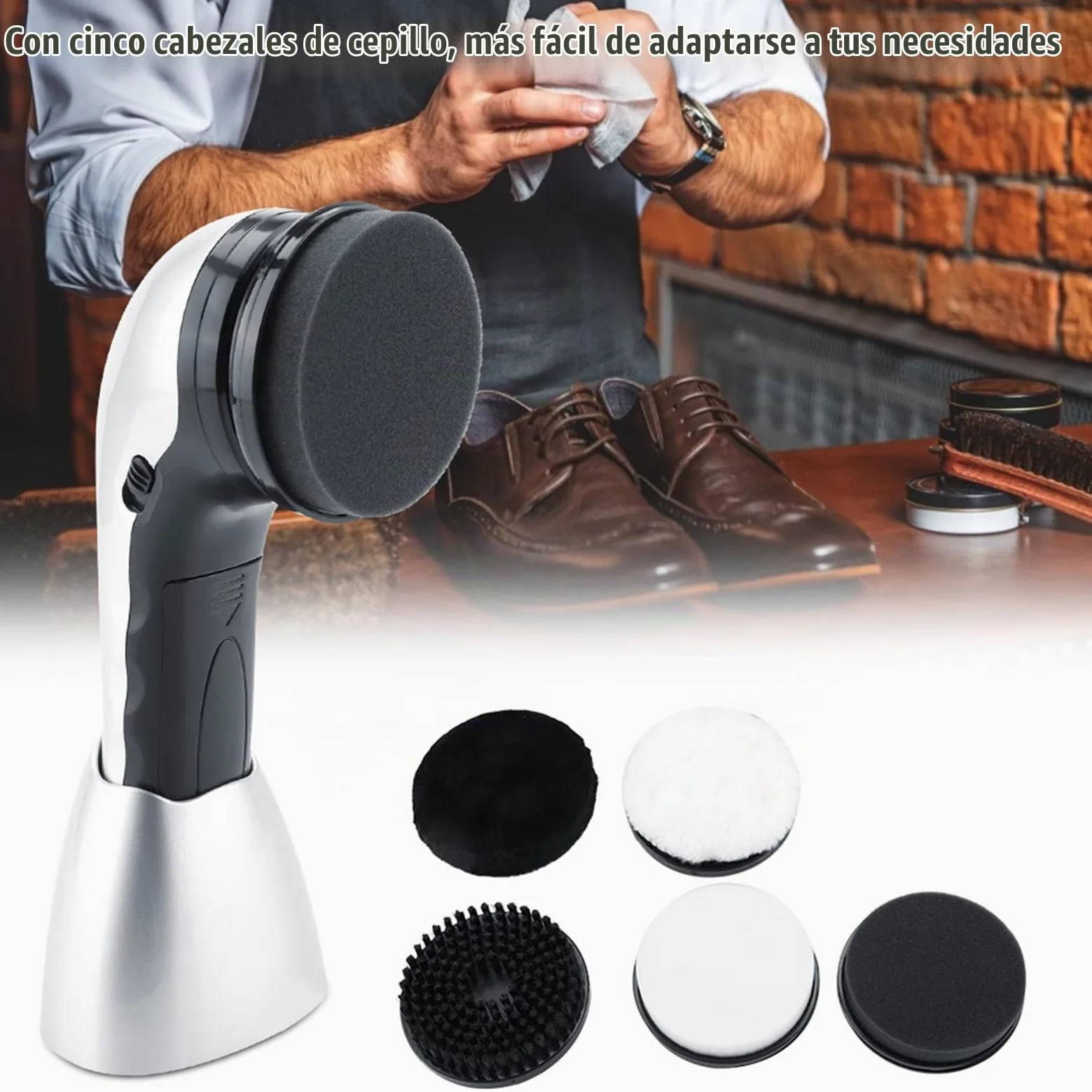 Cepillo Eléctrico con 5 Cepillos para Zapatos Pulidor de Zapatos Cepillo de Limpieza Kit Mini Pulidora Eléctrica Portátil para Zapatos Bolsos Sofá Cuidado de Cuero
