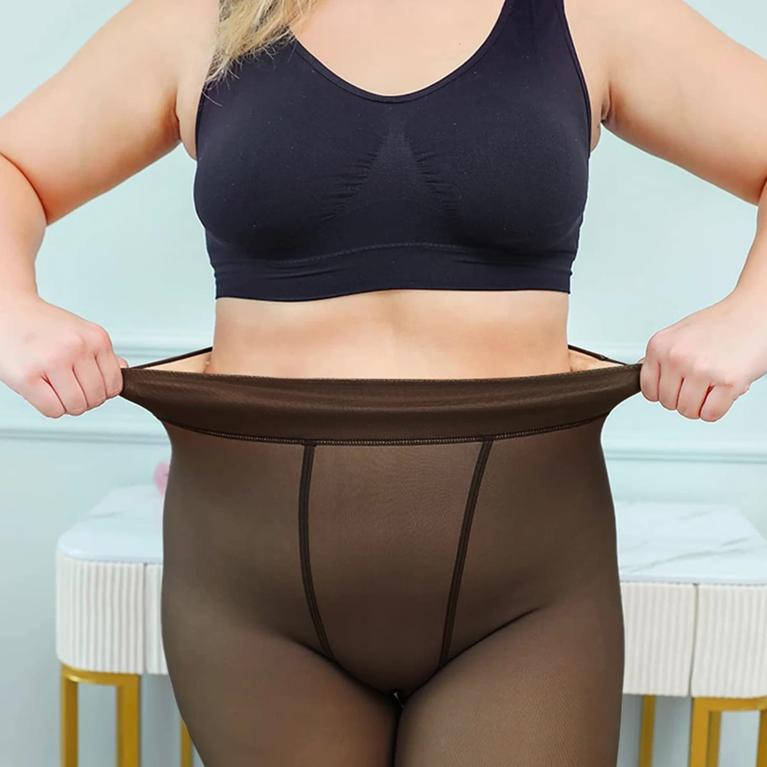 MJGkhiy Medias de forro polar para mujer, medias falsas translúcidas, medias forradas, leggings curvadas, medias térmicas sin costuras cómodas, cálidas, acolchadas, medias elásticas de felpa efecto