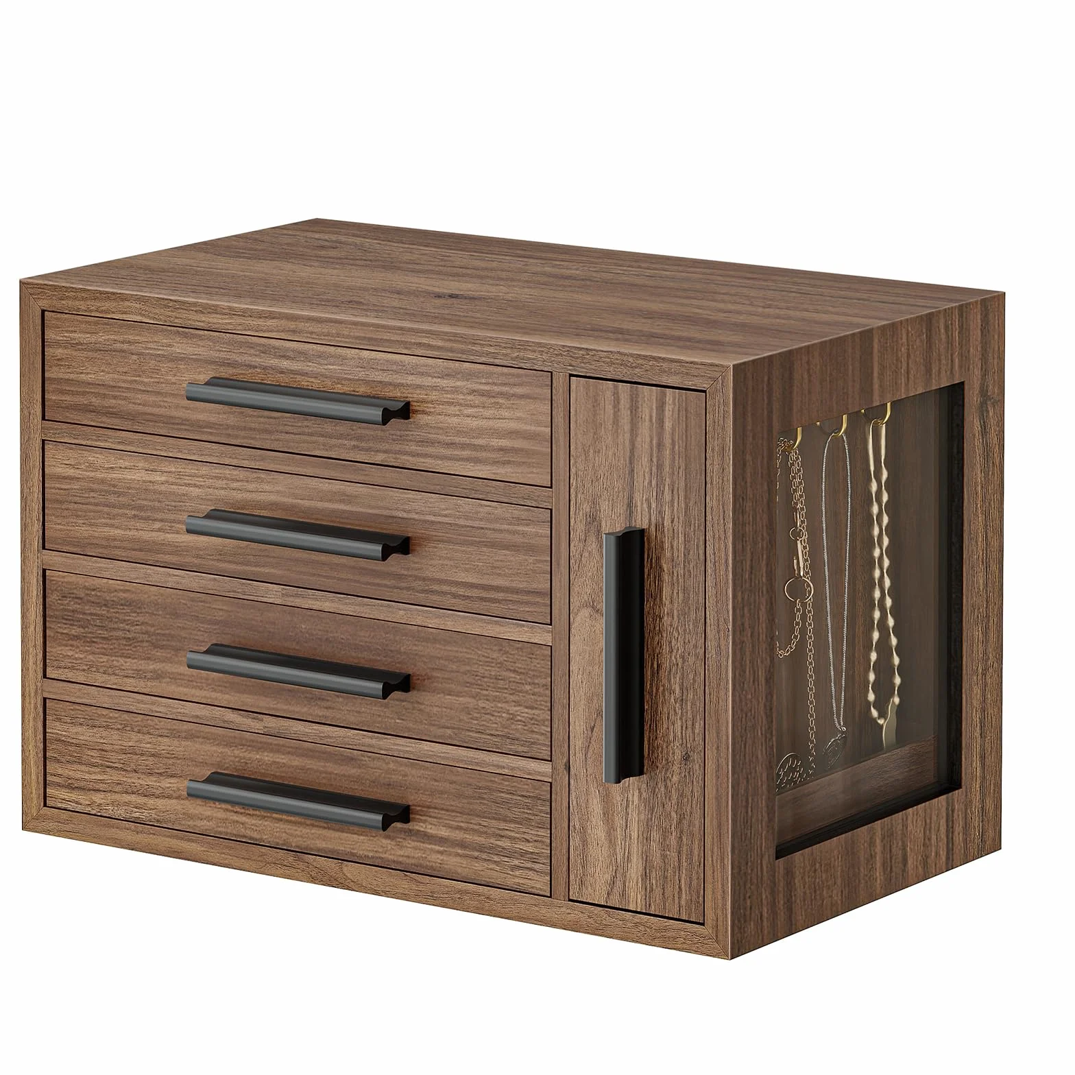 HOOBRO Caja Joyero 4 Niveles Madera Nogal Negro EBH09JB04