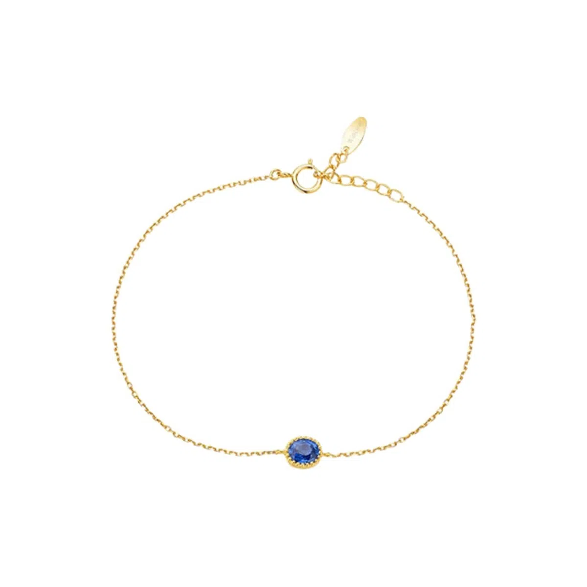 Pulsera de eslabones de cadena para mujer, pulsera vintage de zafiro azul de 0,4 quilates, cadena ovalada de oro amarillo