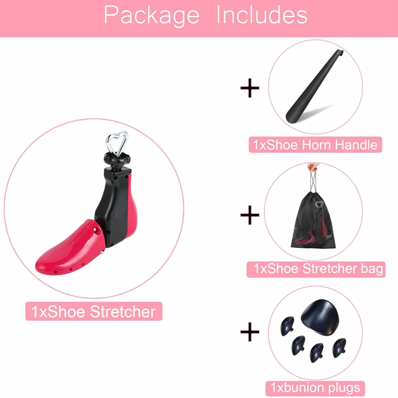 2X Ensanchador de Zapatos para Botas para Hombres, Expansor de Hormas para Mujeres, y Elástico, Botas Unisex Ajustables con Pies Anchos Rosa