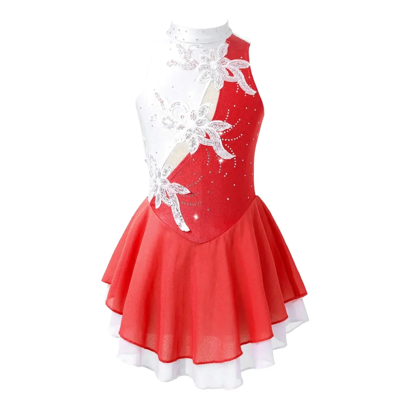 Maillot patinaje artistico Ropa de patinaje sobre hielo for niñas, leotardo de gimnasia de Ballet Floral con lentejuelas, vestido de patinaje artístico for competición de baile, disfraz de escenario(B