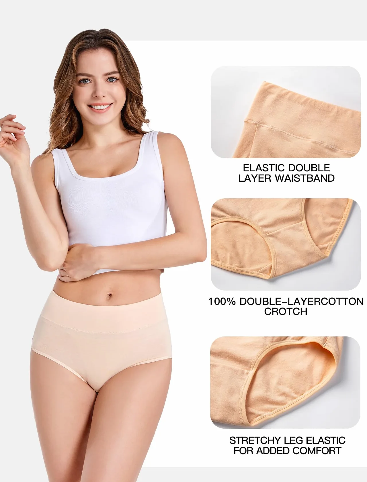 HAVVIS Women's High Waist Knickers Ladies Cotton Briefs Underwear Full Back Coverage Panties Plus Size Multipack