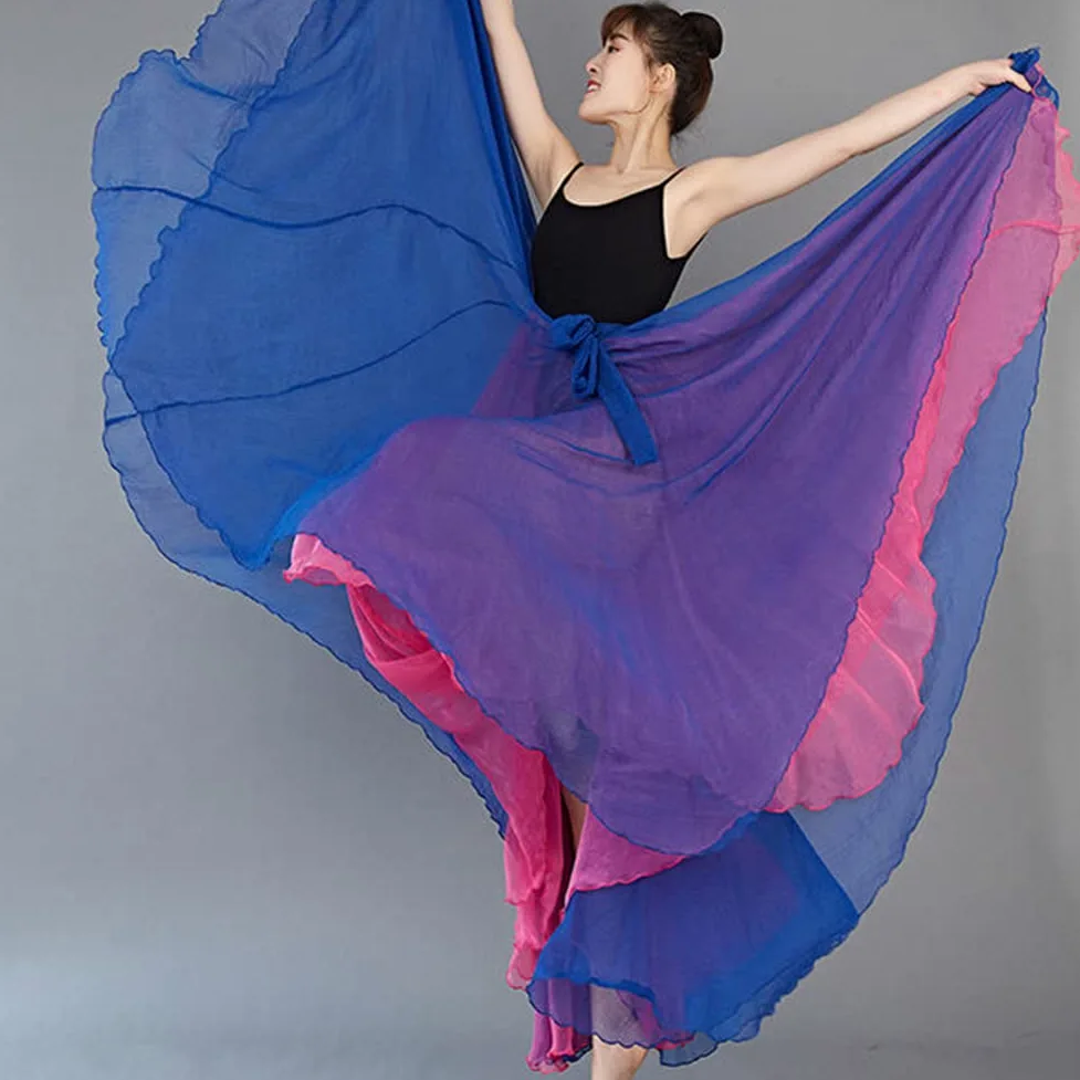 Mujer Falda Larga 2 Capas Falda de Baile de Gasa Verano Falda Maxi de Danza Falda de Columpio Falda de Flamenco Falda de Danza del Vientre Danza Clásica Danza Folclórica Latina Traje de Baile