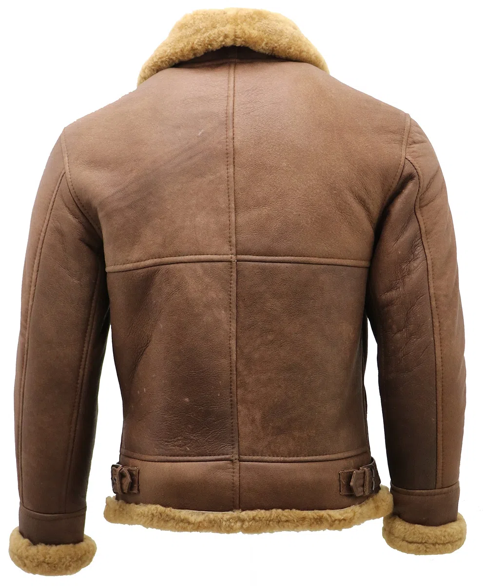 B3 de piel Oveja B3 Marrón de Hombre Bomber de Aviador de Cuero WW2