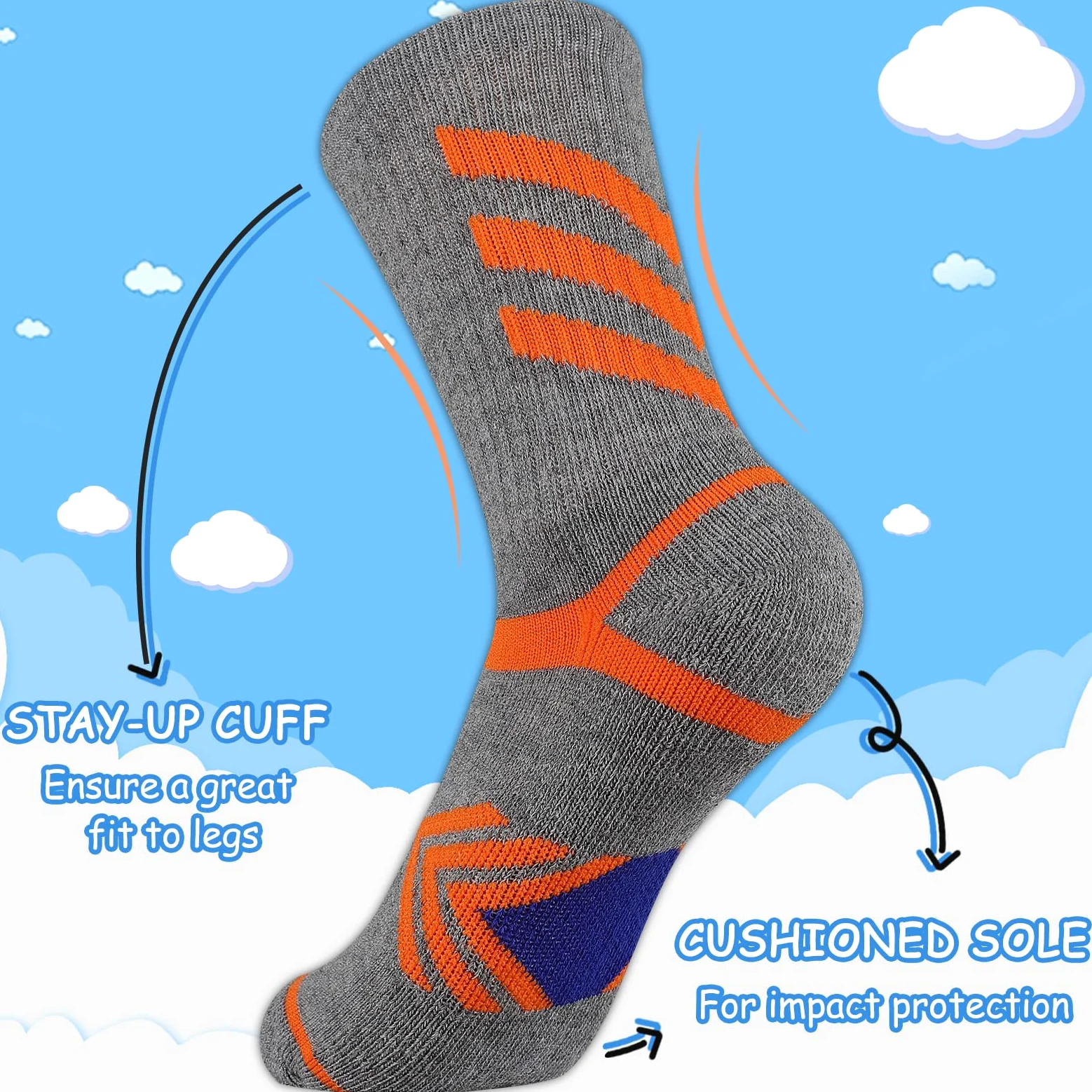 Comfoex Calcetines deportivos largos de algodón para niños, medio acolchado, 6 pares