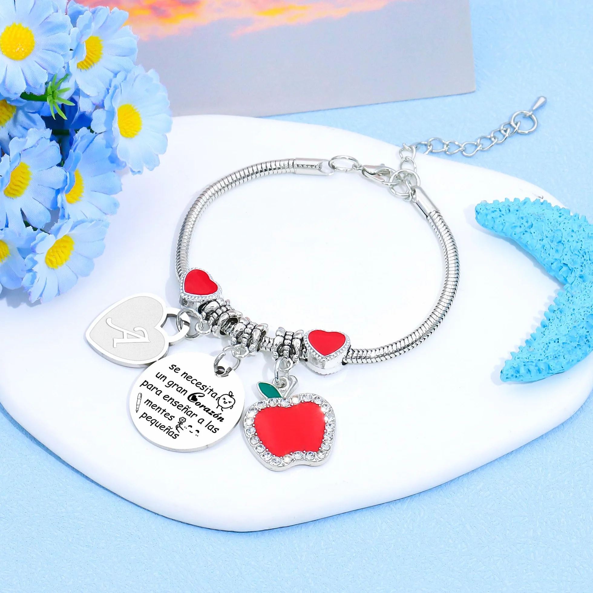 Pulsera Maestra Regalo Iniciales A-Z Joyas Colgante Corazón Mujer