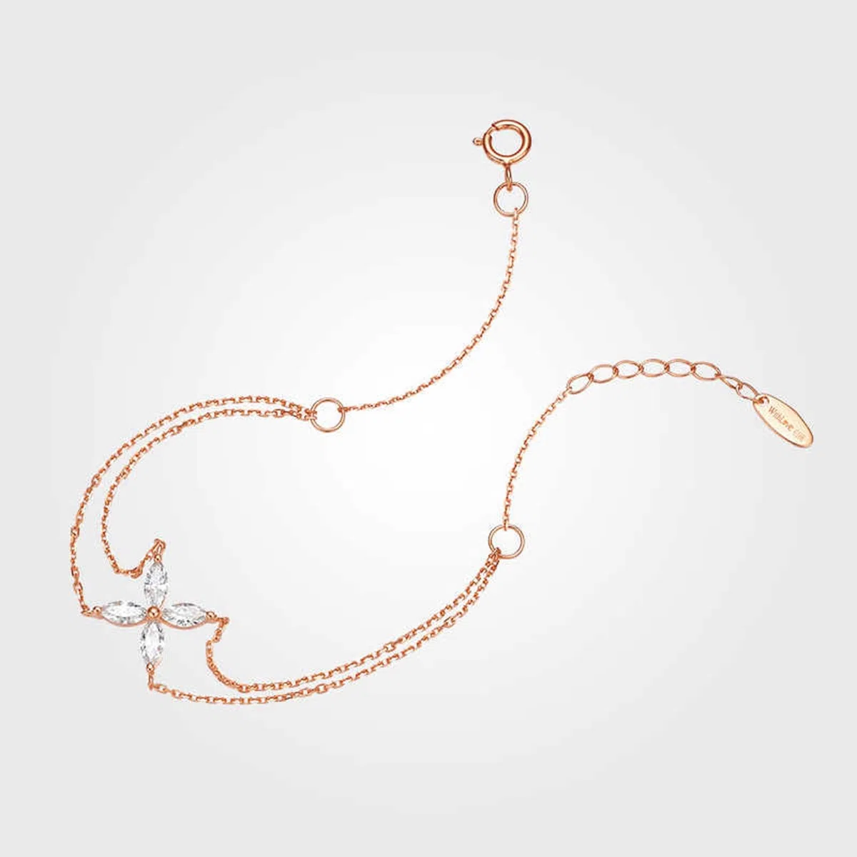 Pulseras de la amistad para adultos, trébol de oro rosa, diamantes de 0,38 quilates, pulseras de oro rosa de 14 quilates para mujer