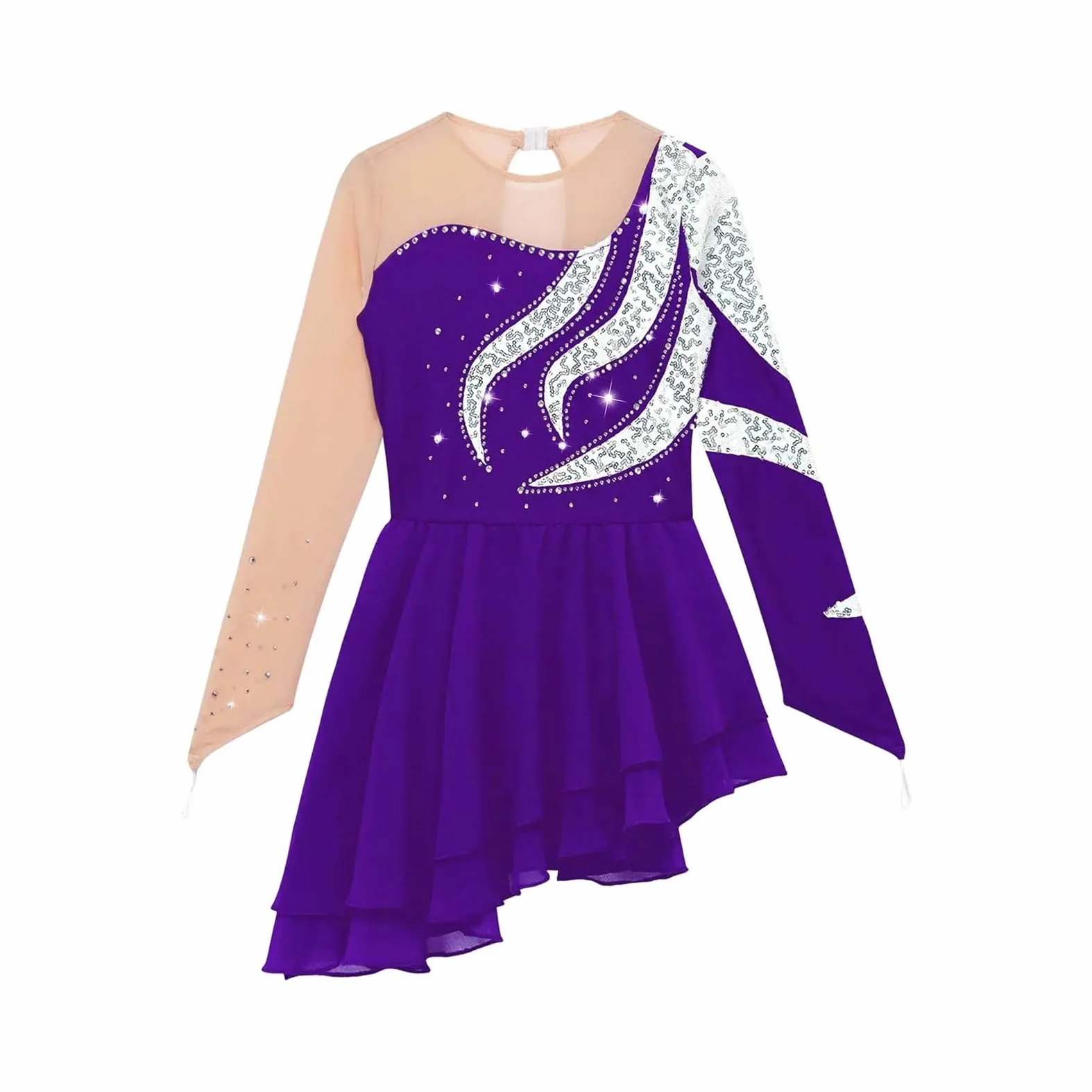 Vestido de Patinaje Artístico Vestido de patinaje artístico con lentejuelas y diamantes de imitación for niñas, leotardo de ballet y gimnasia, ropa de baile de salón y competición.