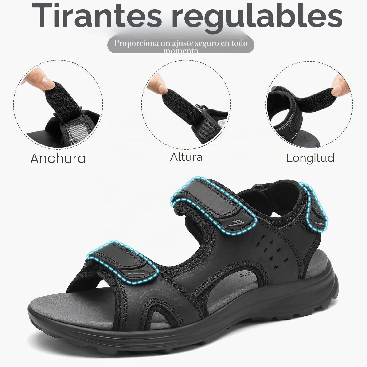 FLARUT Sandalias de los Hombres de Verano Zapatos de Senderismo Trekking Deportes al Aire Libre de Cuero Playa Dedo del Pie Abierto Deportivas Casuales(Negro,42)