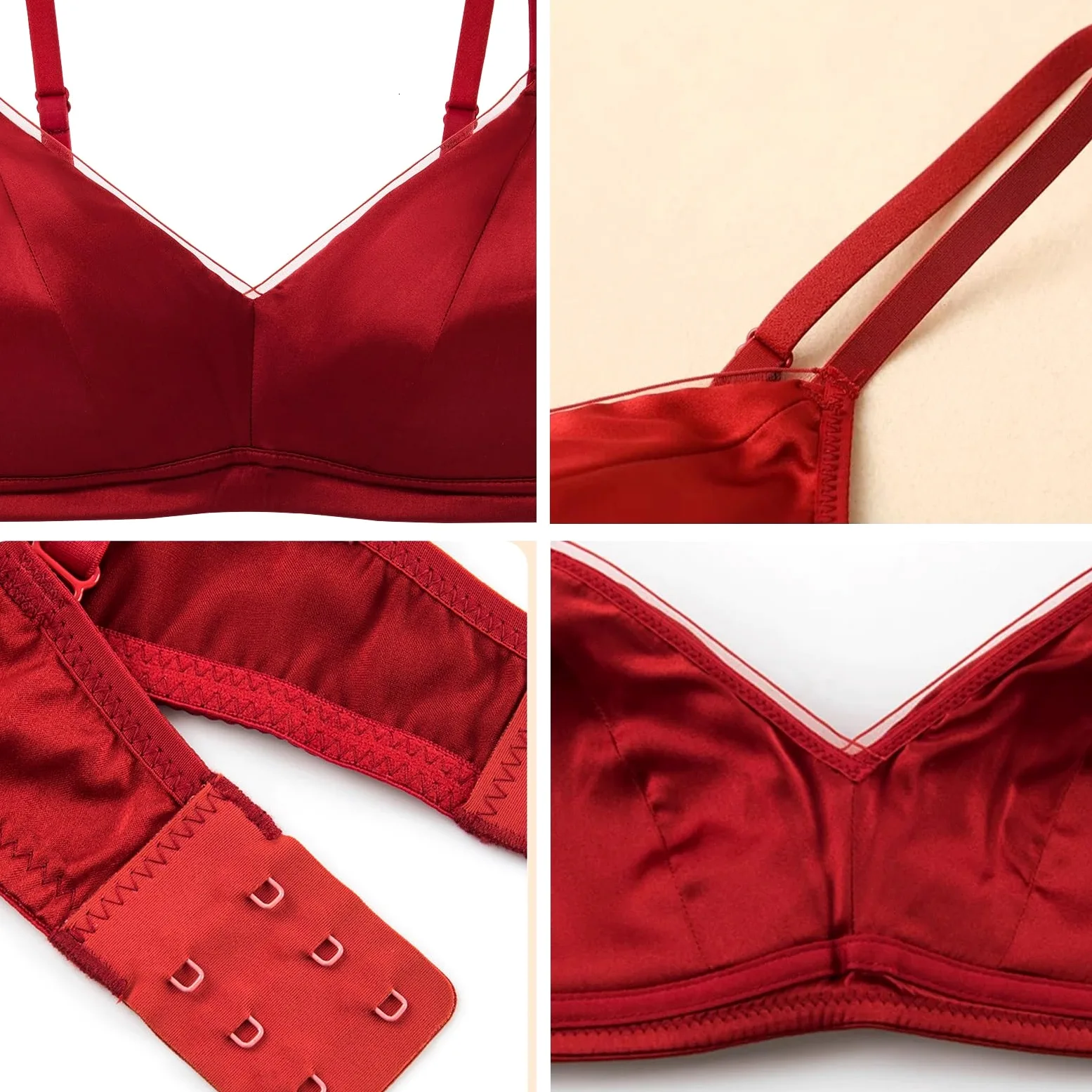 TOSOFT Conjuntos De Sujetador Y Bragas De Seda For Mujer Conjunto De 2 Bralette Y Bragas Sin Costuras Color Rojo Conjunto De Lencería Fina For Novia Y Boda