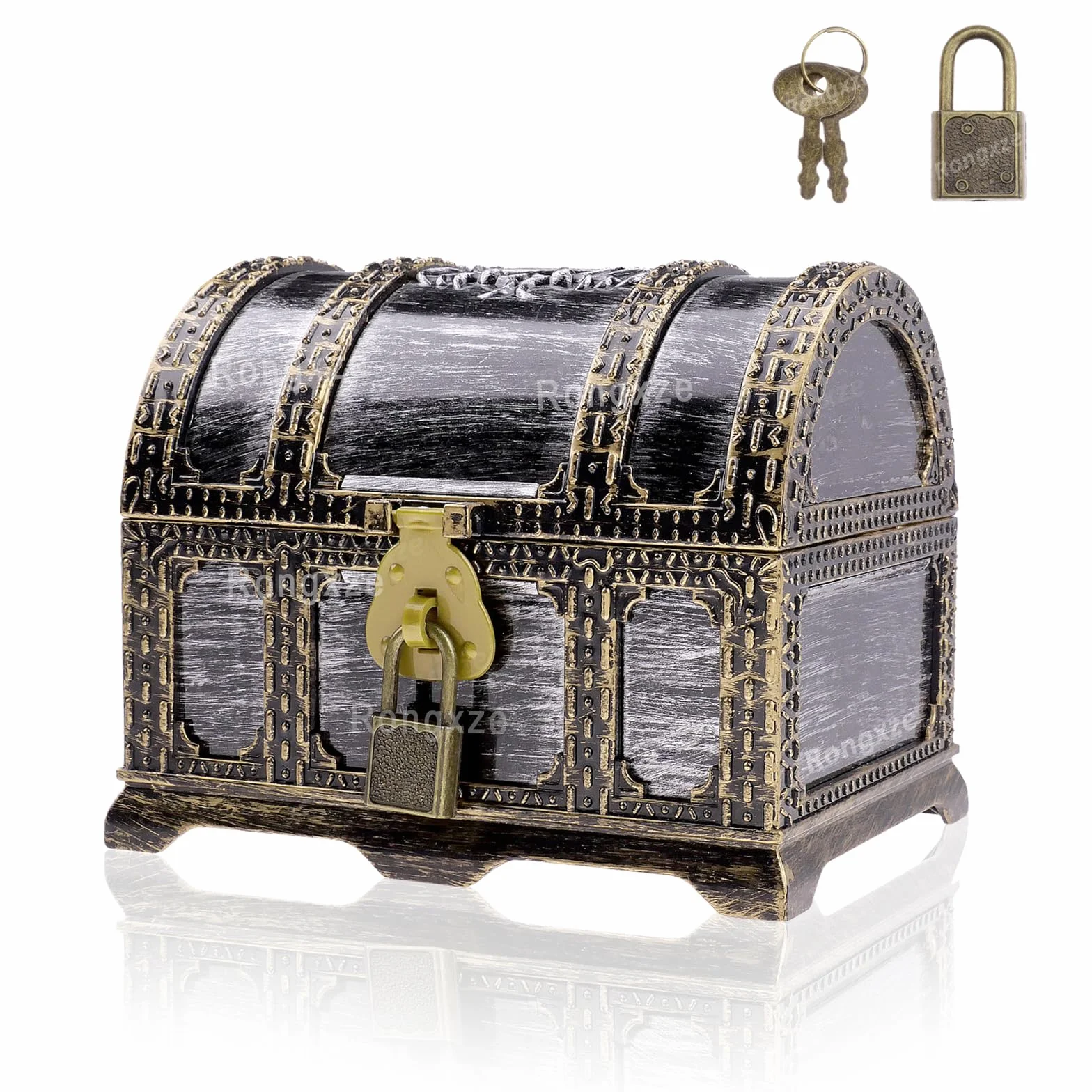 Cofre del Tesoro Pirata Vintage con Cerradura 14x10.5x11cm Plástico para Regalos Fiestas