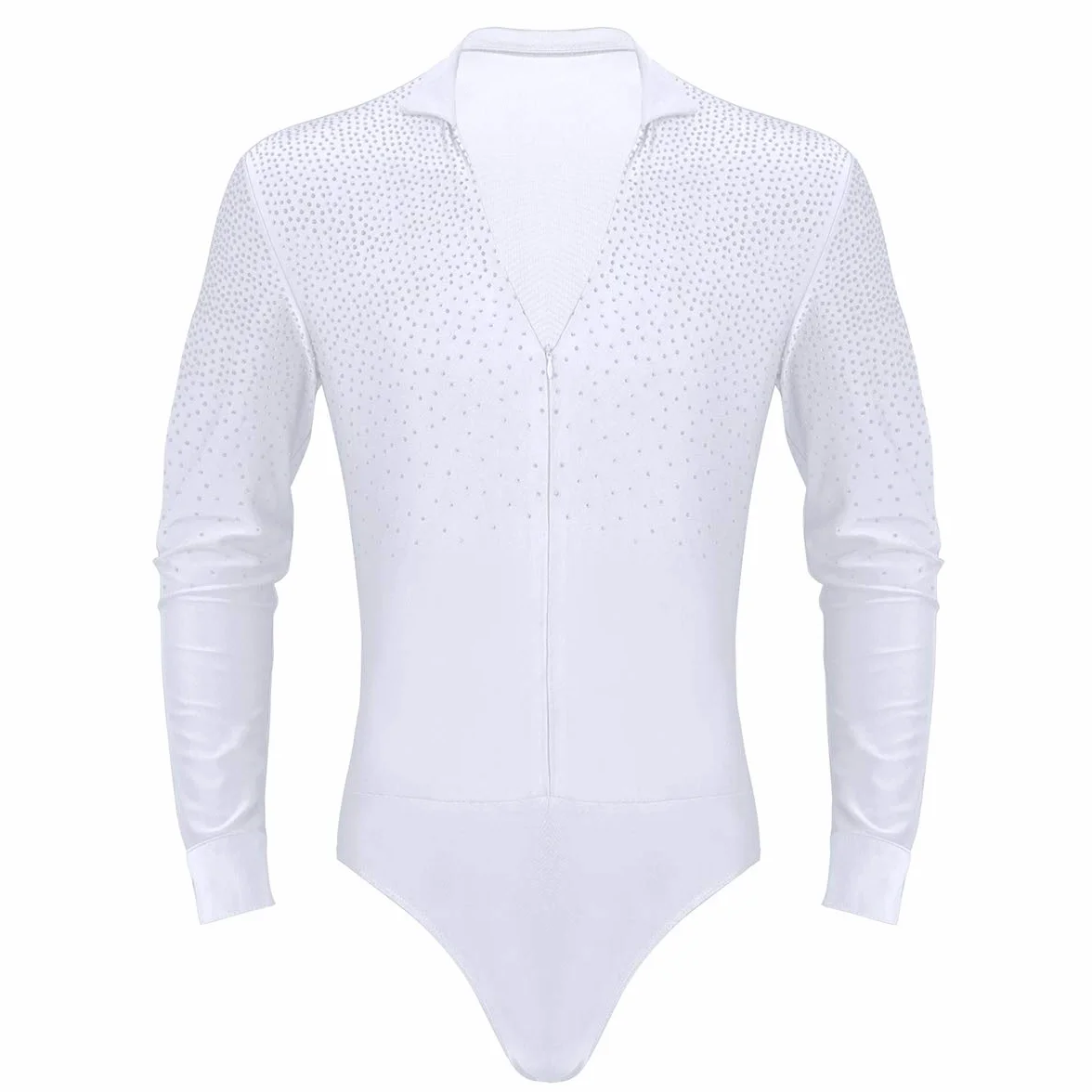Hombre Camisa de Danza Latina Tango Body Baile Manga Larga Escote Cuello en V Diamantes Brillante Traje de Bailarina