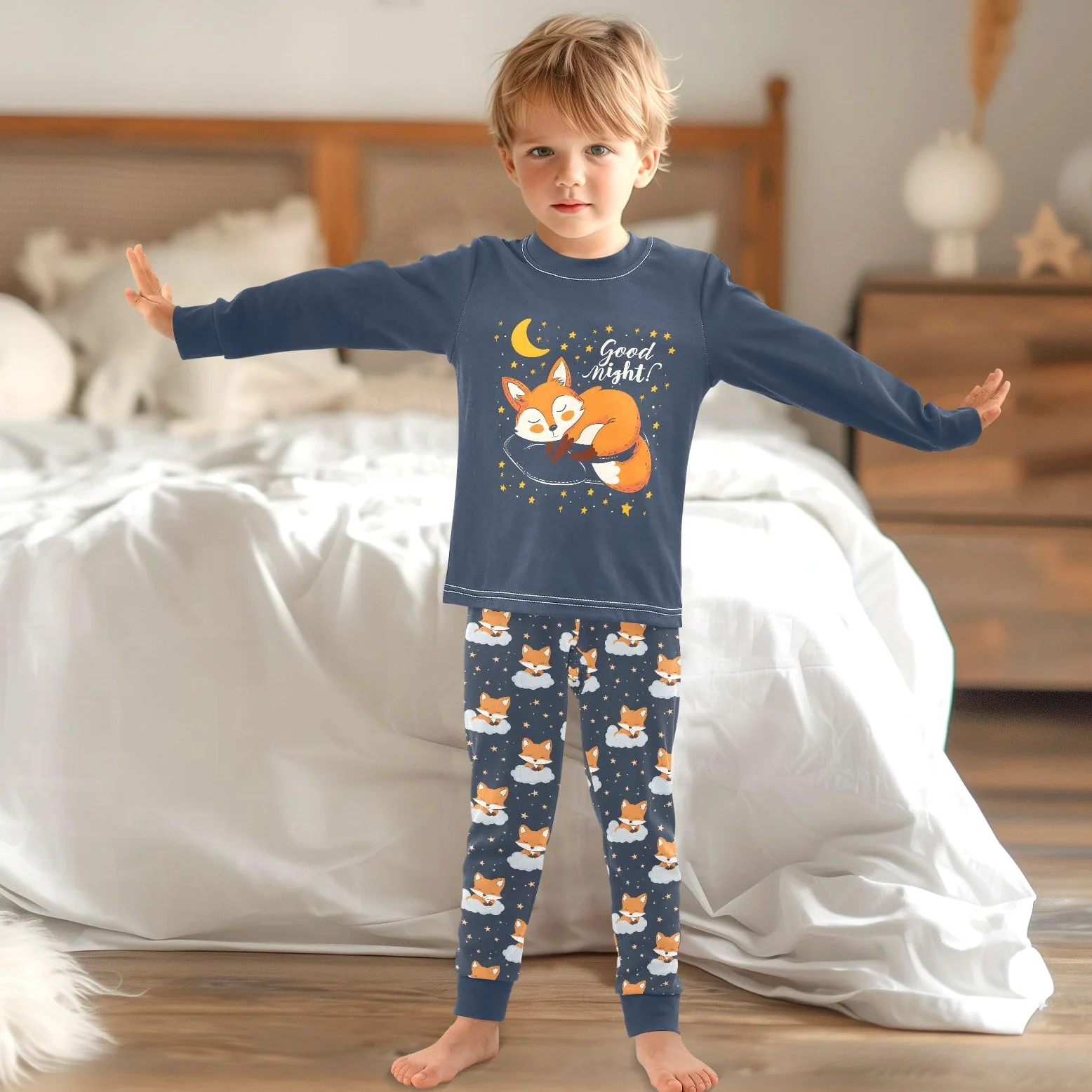 Mnsruu Lindo conjunto de pijama de zorro de algodón suave de manga larga de 2 piezas