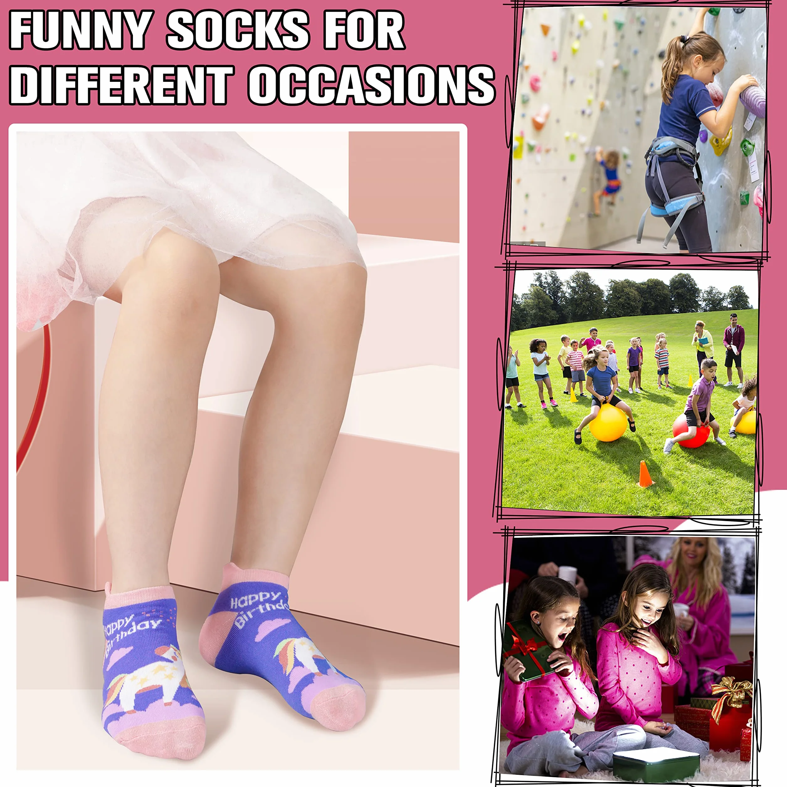 ANTSANG Niños Niñas Calcetines Tobilleros Lindo Unicornio Divertido Novedad Extraño Dibujos Animados No Show Moda Algodón 6 Pares
