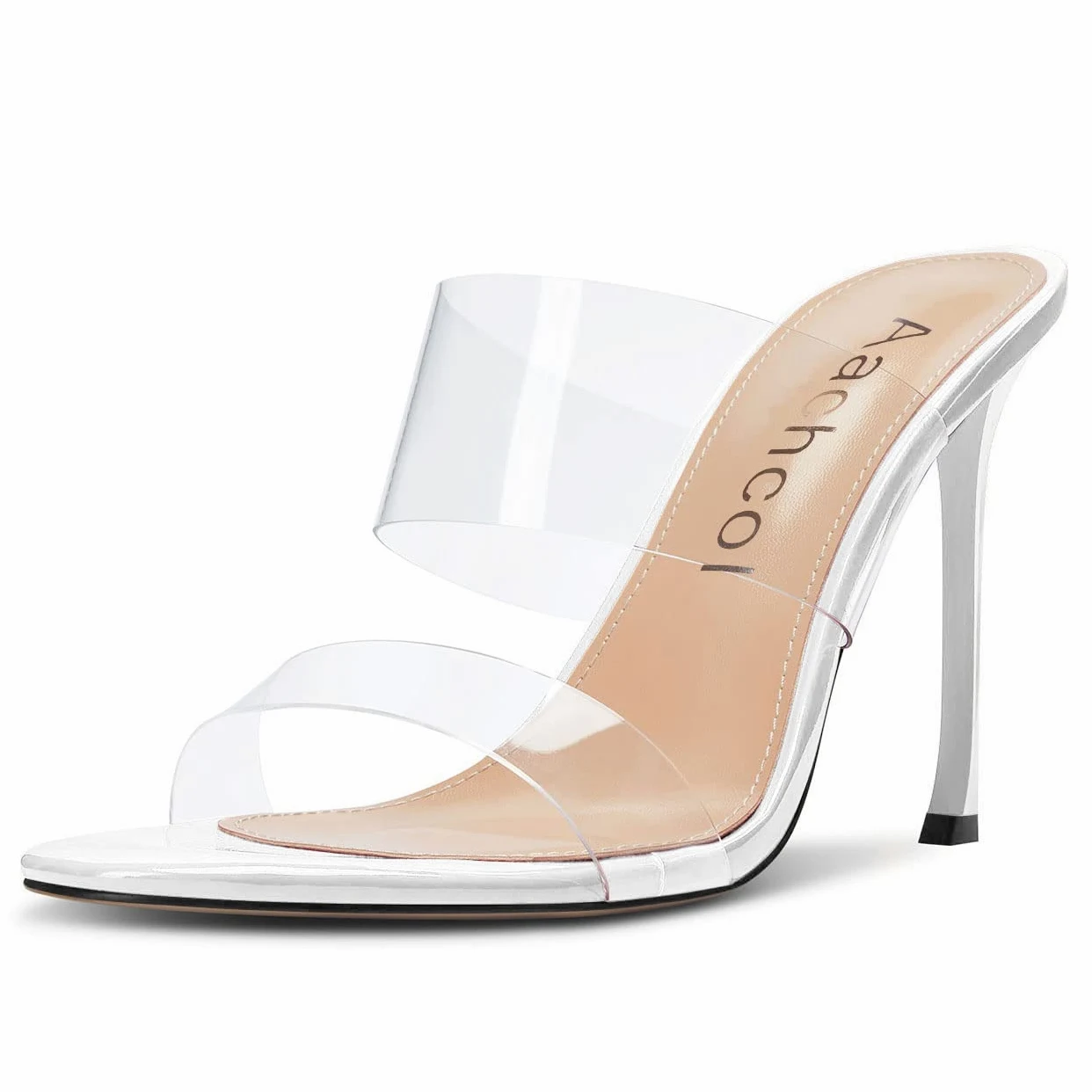 Aachcol Mujer Aguja Alto High Heel Clear Sandalias Abierta Punta Slip-on Dress Zapatos Fiesta de Boda Charol 10 CM