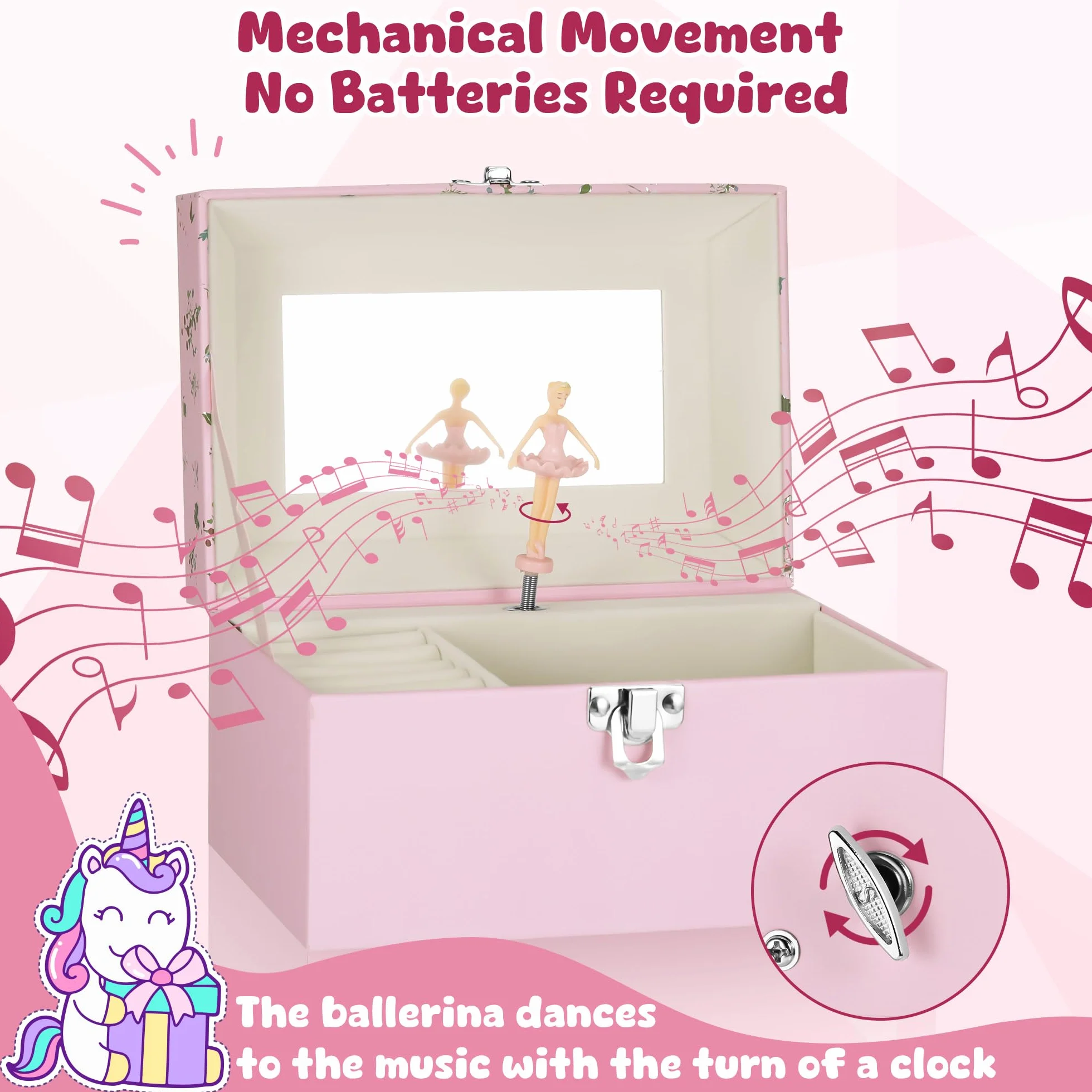 Joyero Musical Niña Bailarina Giratoria Caja de Música 3-10 Años 18x12x10cm Rosa